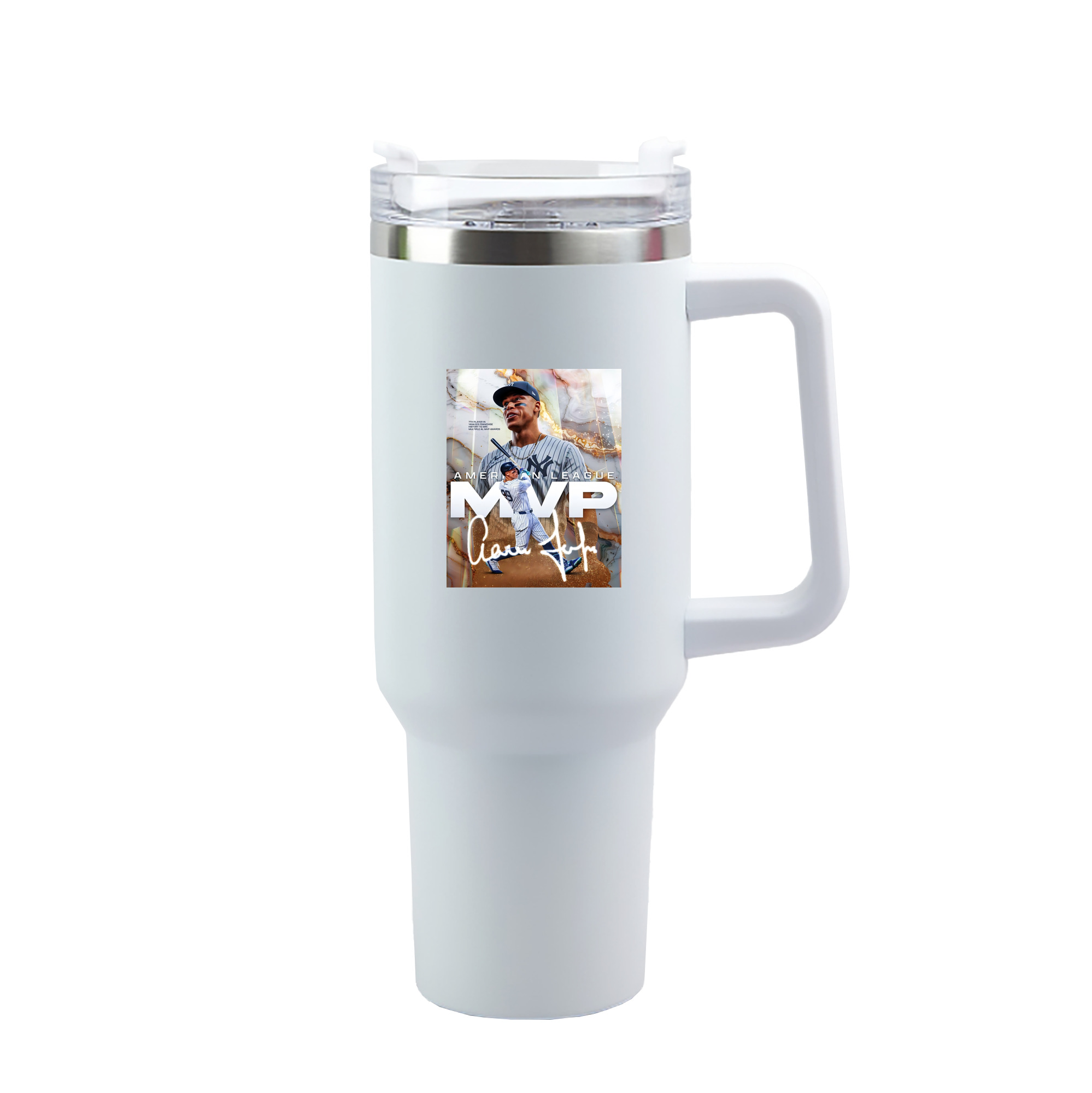 Aaron Judge MVP 40oz Handle Car Tumbler – Durable Stainless Steel Travel Mug With UV Print – Double Wall Insulated, Fits Most Car Cup Holders