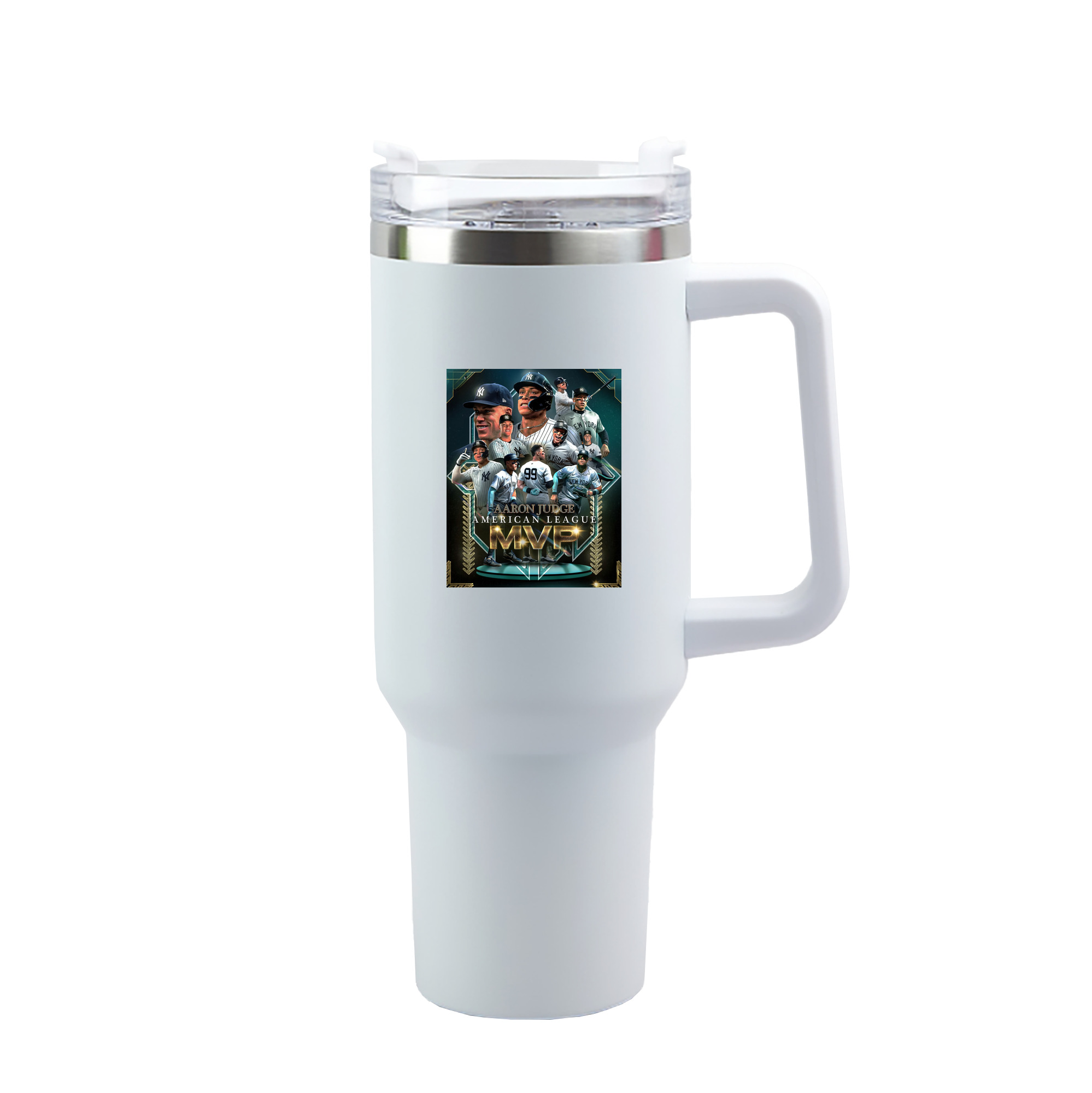Aaron Judge MVP 40oz Handle Car Tumbler – Durable Stainless Steel Travel Mug With UV Print – Double Wall Insulated, Fits Most Car Cup Holders