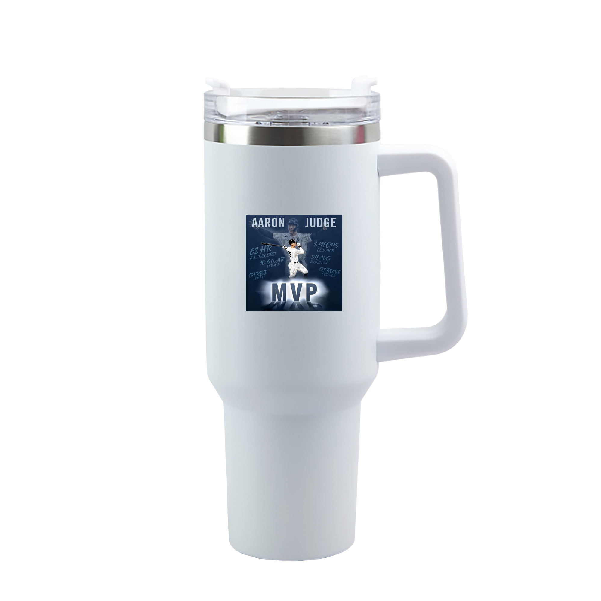Aaron Judge MVP 40oz Handle Car Tumbler – Durable Stainless Steel Travel Mug With UV Print – Double Wall Insulated, Fits Most Car Cup Holders