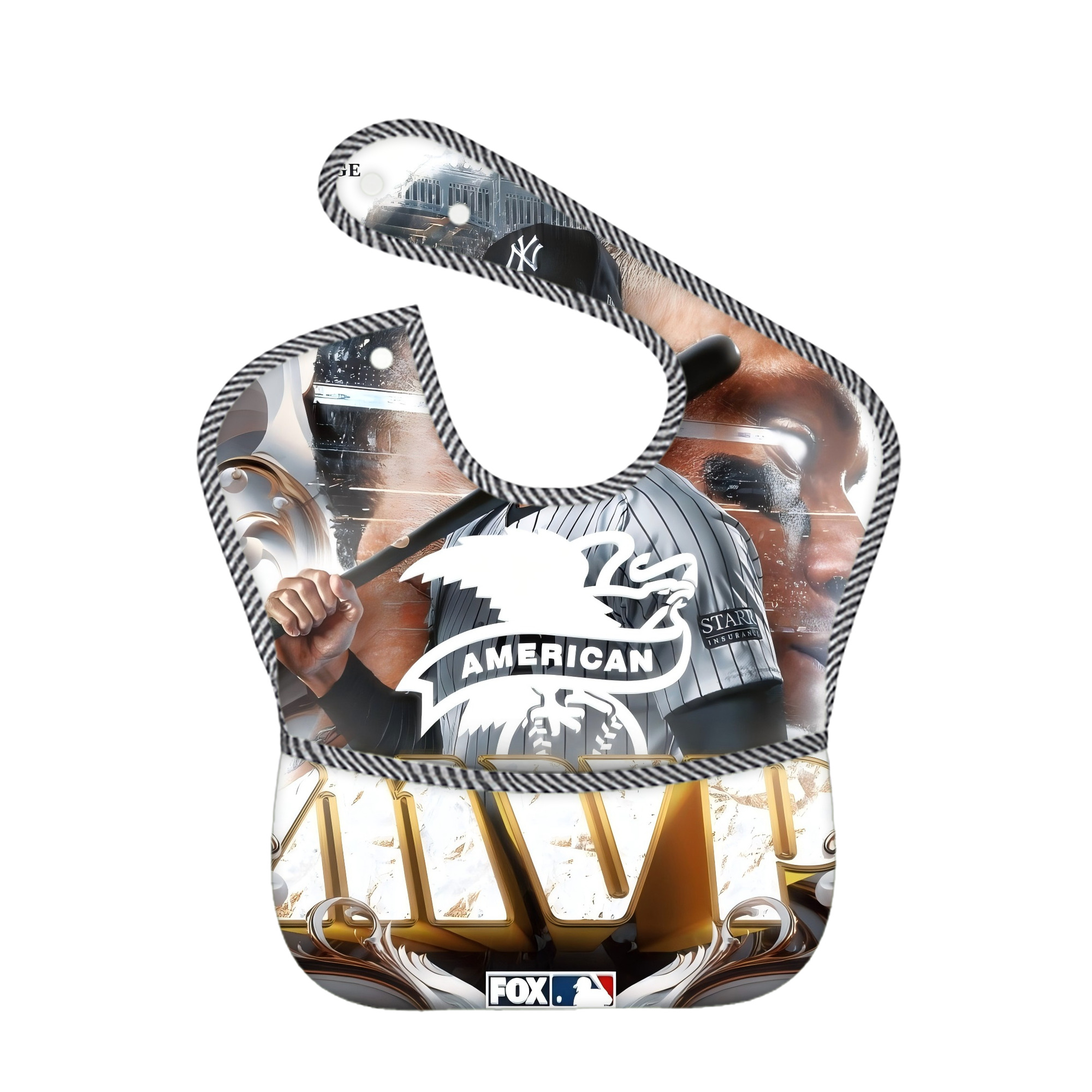 Aaron Judge MVP Adjustable Waterproof Toddler Bib – Full-Print Durable Polyester – Foldable Crumb Pocket – Easy Snap Closure – Soft
