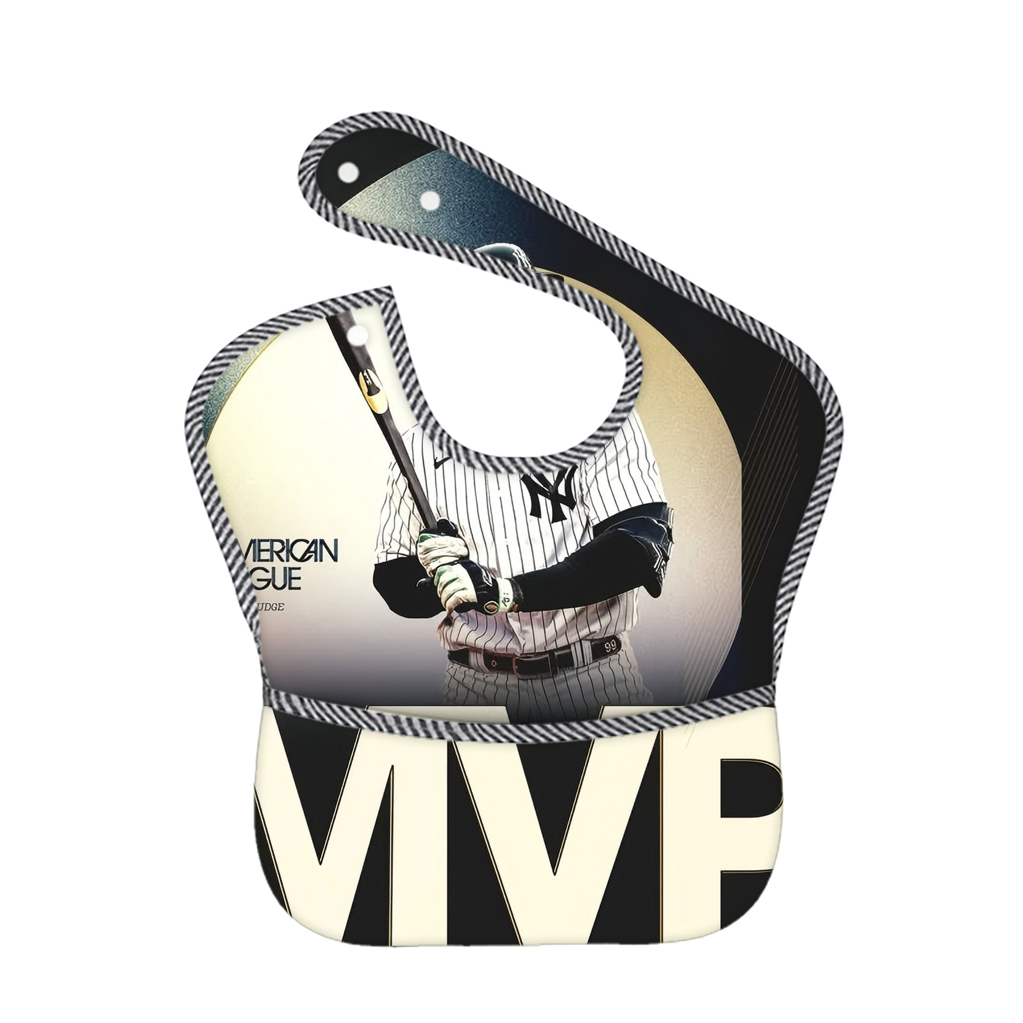 Aaron Judge MVP Adjustable Waterproof Toddler Bib – Full-Print Durable Polyester – Foldable Crumb Pocket – Easy Snap Closure – Soft