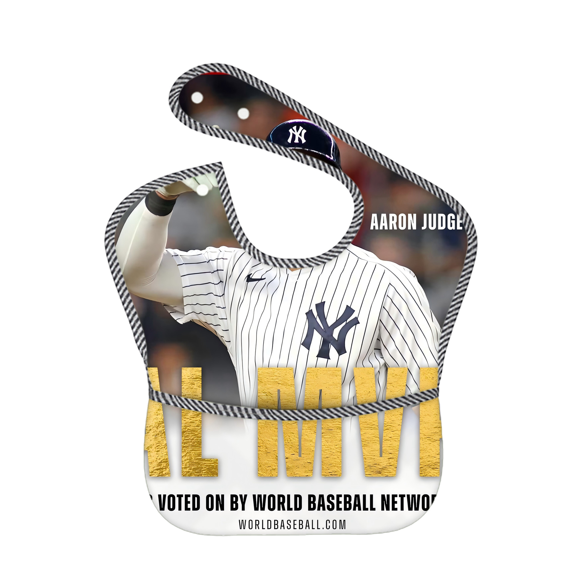 Aaron Judge MVP Adjustable Waterproof Toddler Bib – Full-Print Durable Polyester – Foldable Crumb Pocket – Easy Snap Closure – Soft