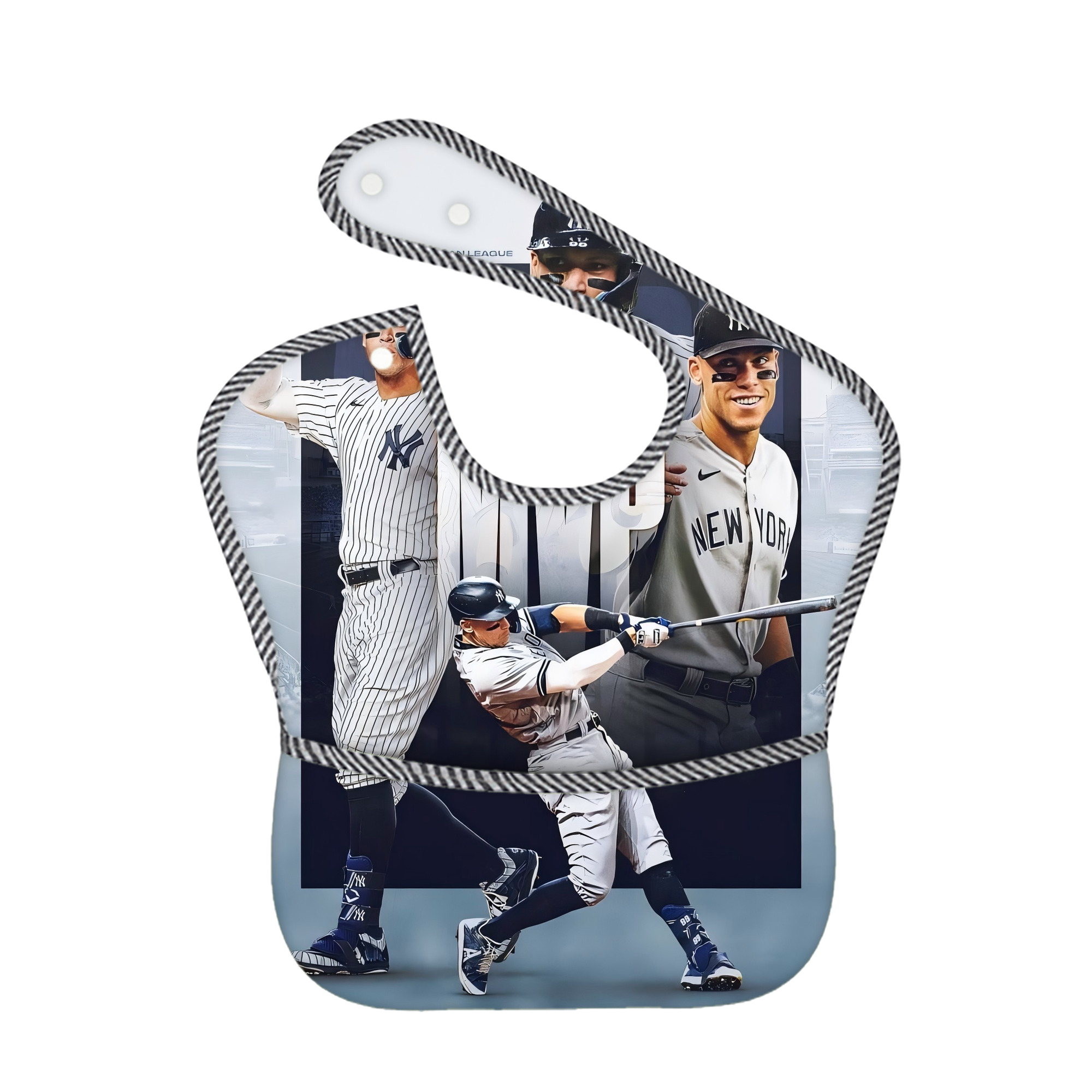 Aaron Judge MVP Adjustable Waterproof Toddler Bib – Full-Print Durable Polyester – Foldable Crumb Pocket – Easy Snap Closure – Soft