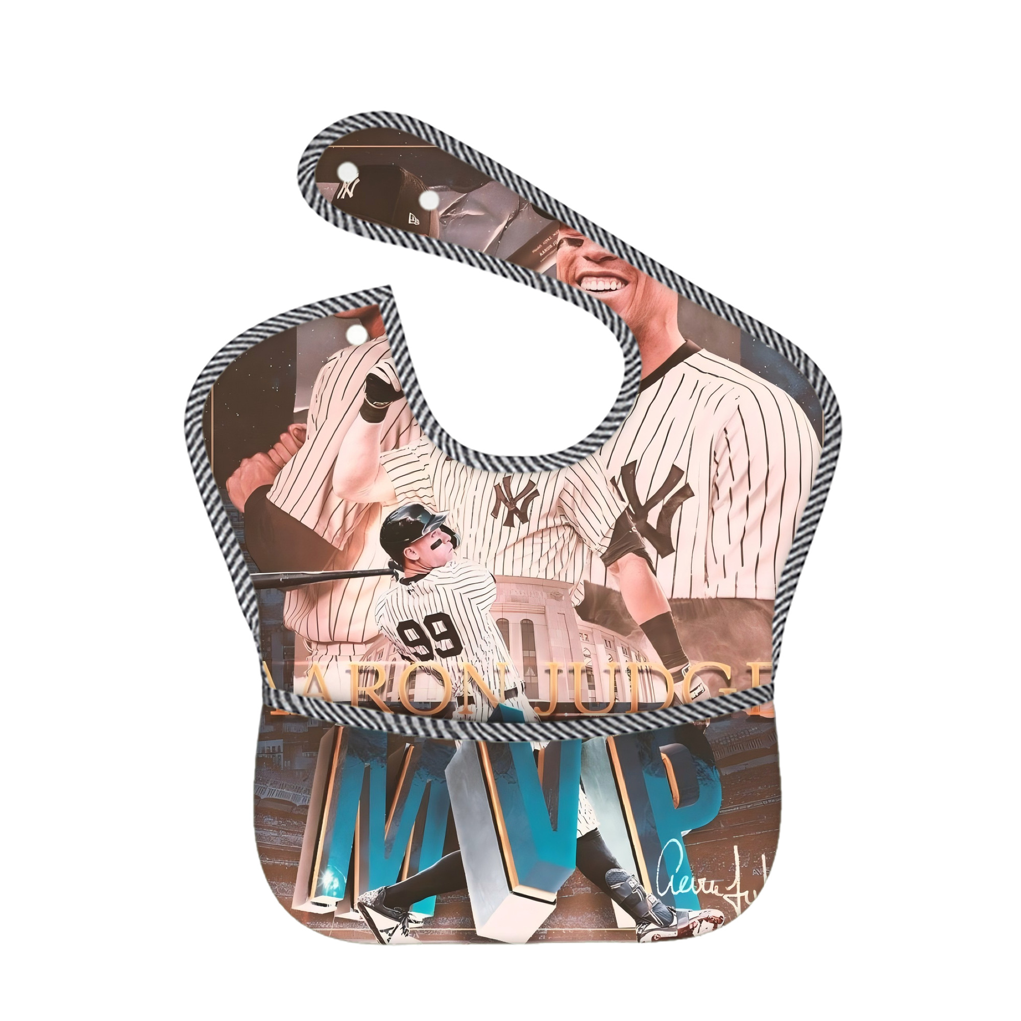 Aaron Judge MVP Adjustable Waterproof Toddler Bib – Full-Print Durable Polyester – Foldable Crumb Pocket – Easy Snap Closure – Soft