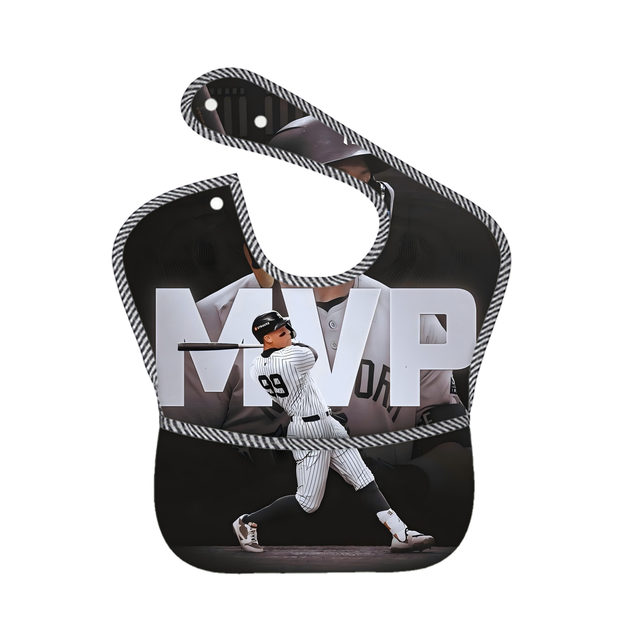 Aaron Judge MVP Adjustable Waterproof Toddler Bib – Full-Print Durable Polyester – Foldable Crumb Pocket – Easy Snap Closure – Soft
