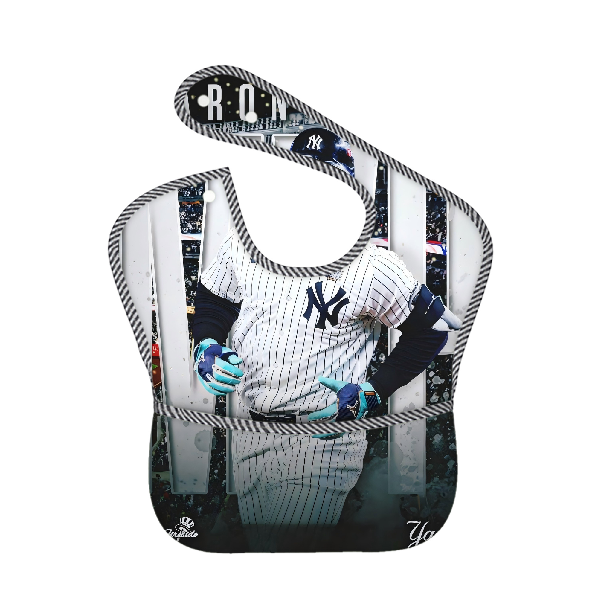 Aaron Judge MVP Adjustable Waterproof Toddler Bib – Full-Print Durable Polyester – Foldable Crumb Pocket – Easy Snap Closure – Soft