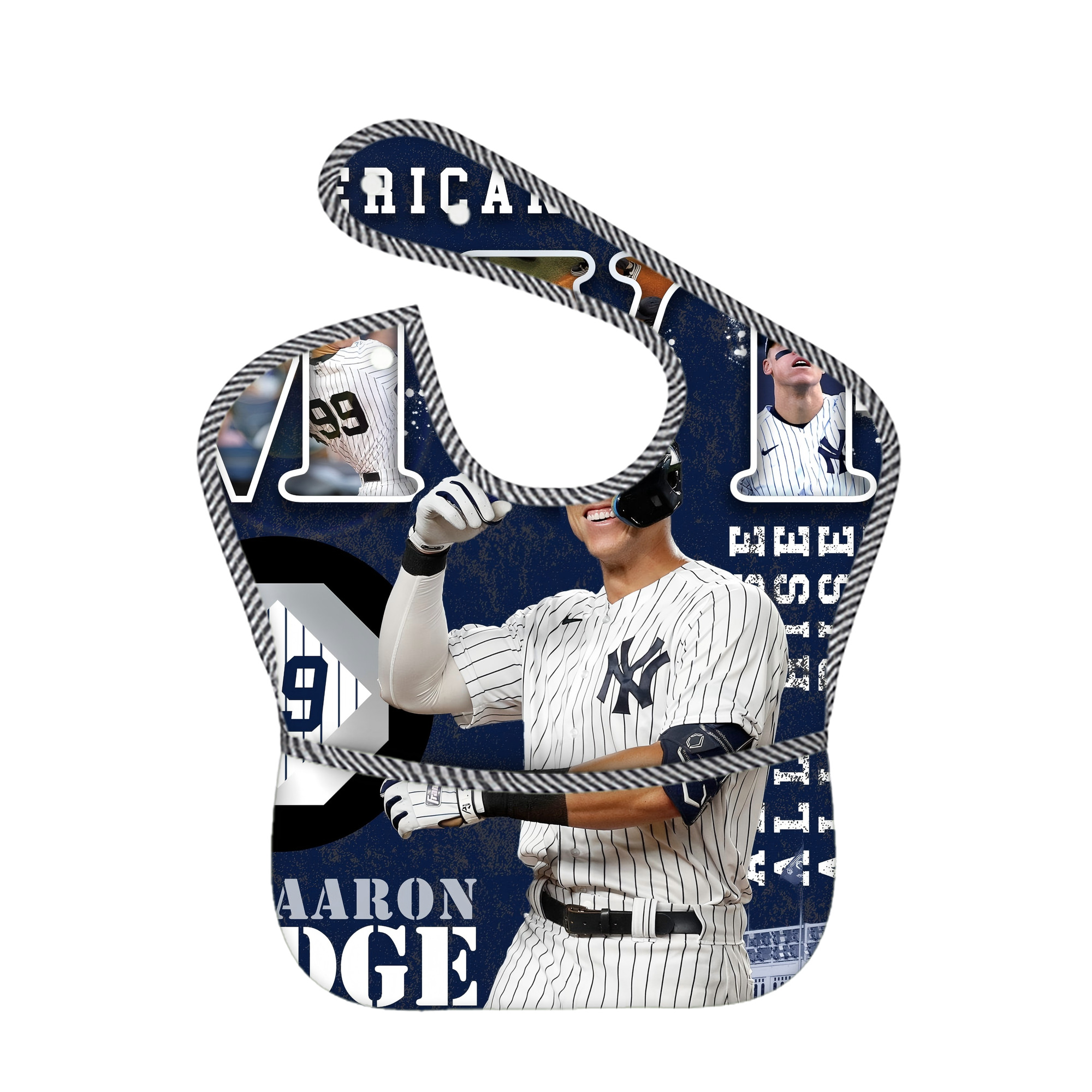 Aaron Judge MVP Adjustable Waterproof Toddler Bib – Full-Print Durable Polyester – Foldable Crumb Pocket – Easy Snap Closure – Soft