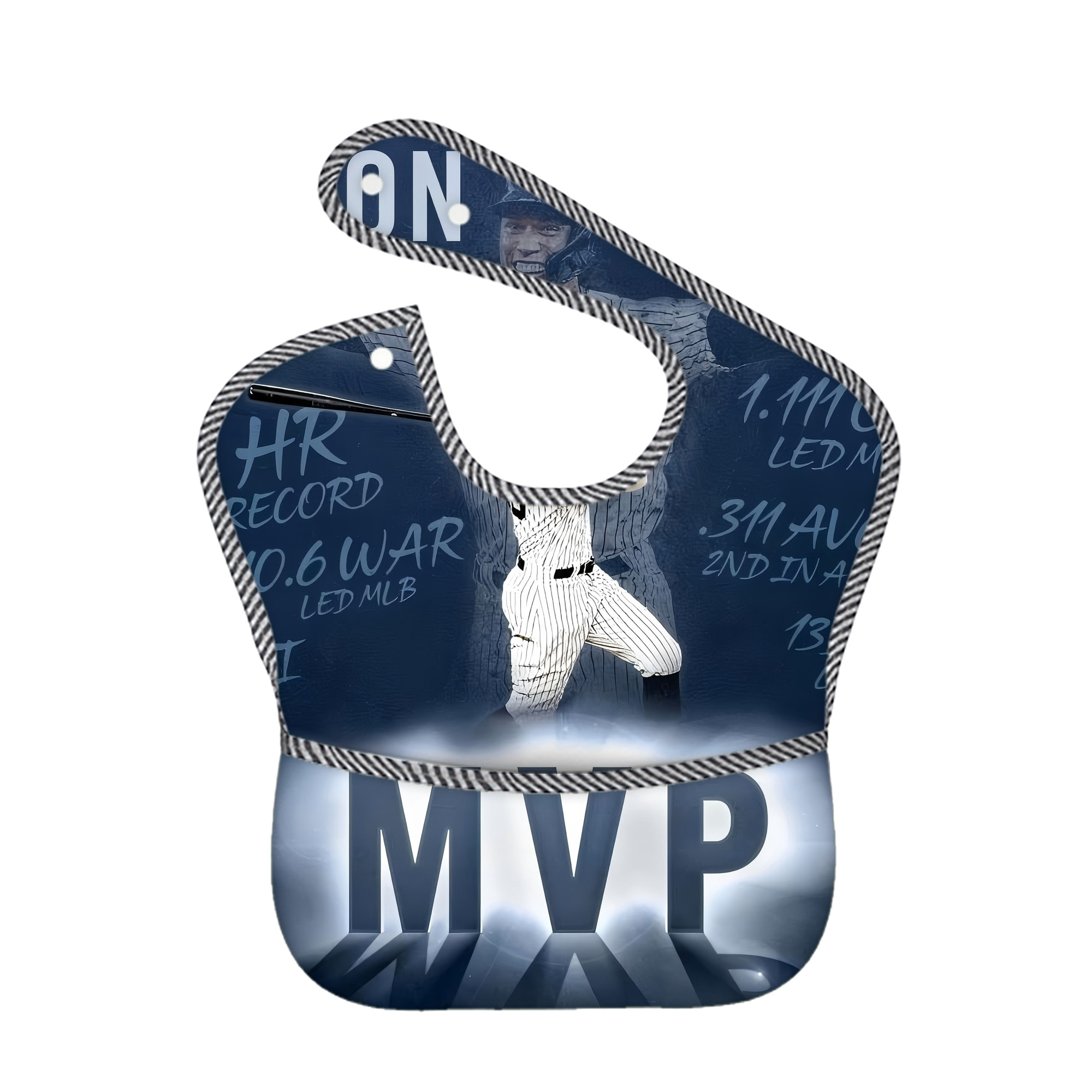 Aaron Judge MVP Adjustable Waterproof Toddler Bib – Full-Print Durable Polyester – Foldable Crumb Pocket – Easy Snap Closure – Soft