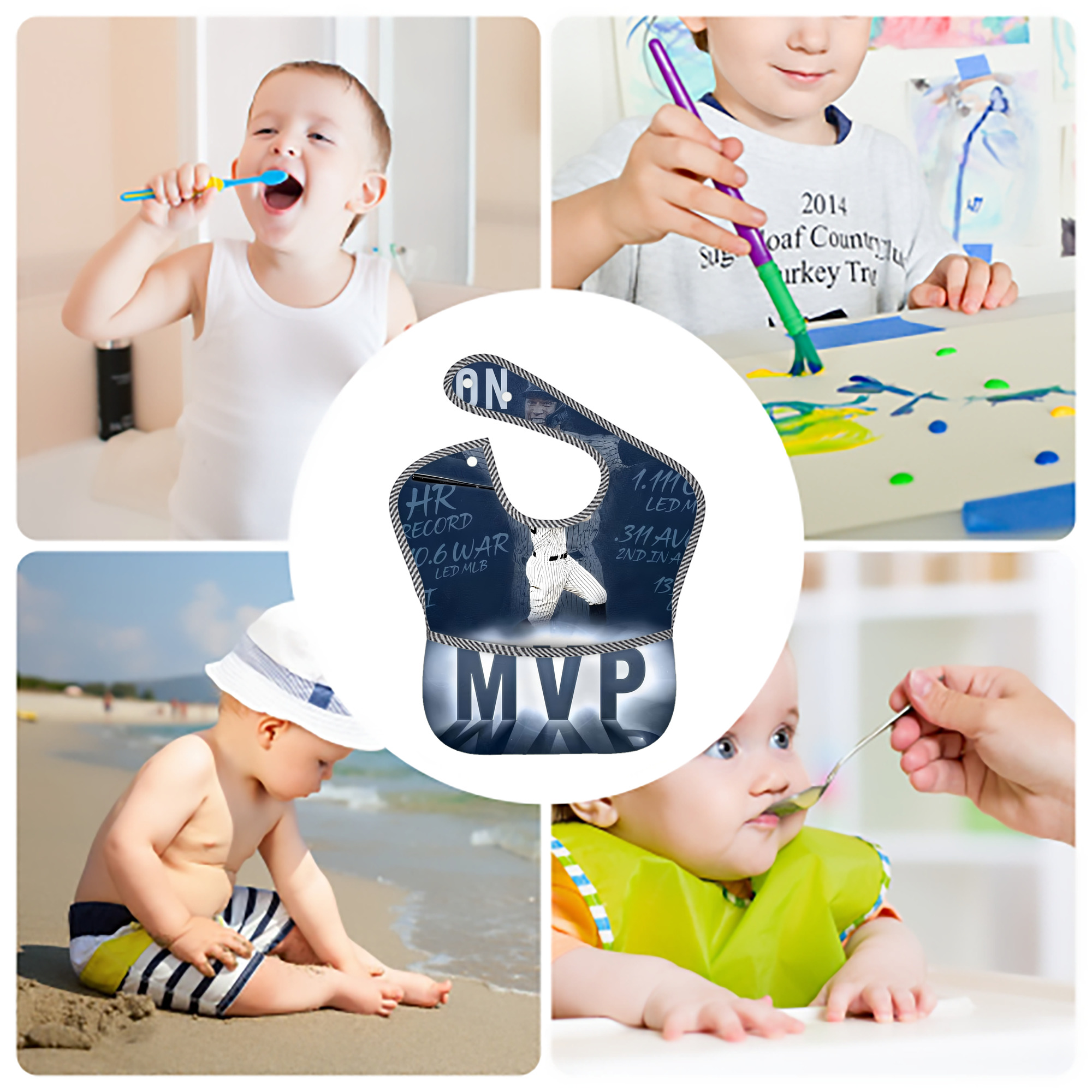Aaron Judge MVP Adjustable Waterproof Toddler Bib – Full-Print Durable Polyester – Foldable Crumb Pocket – Easy Snap Closure – Soft