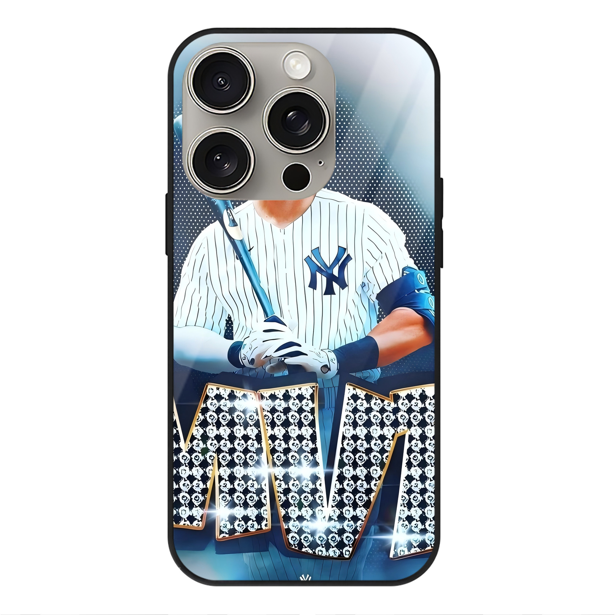 Aaron Judge MVP IPhone 15 Pro Mirror Phone Case – UV Printed Glass + TPU – Scratch-Resistant, Wireless Charging Compatible, Precise Fit & Stylish Design