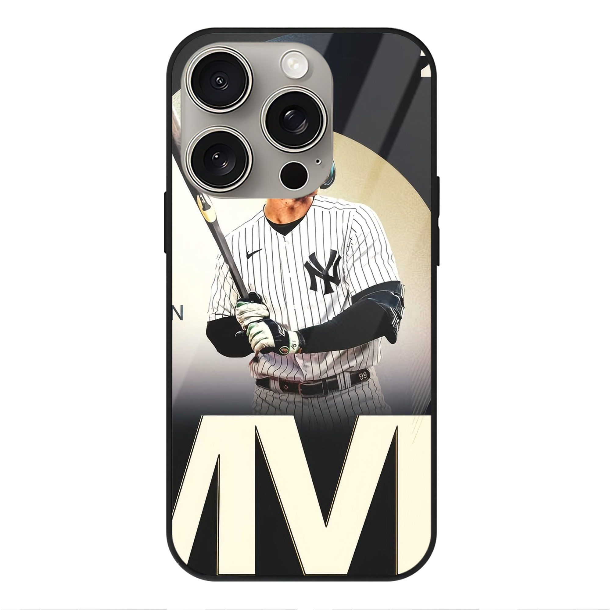 Aaron Judge MVP IPhone 15 Pro Mirror Phone Case – UV Printed Glass + TPU – Scratch-Resistant, Wireless Charging Compatible, Precise Fit & Stylish Design