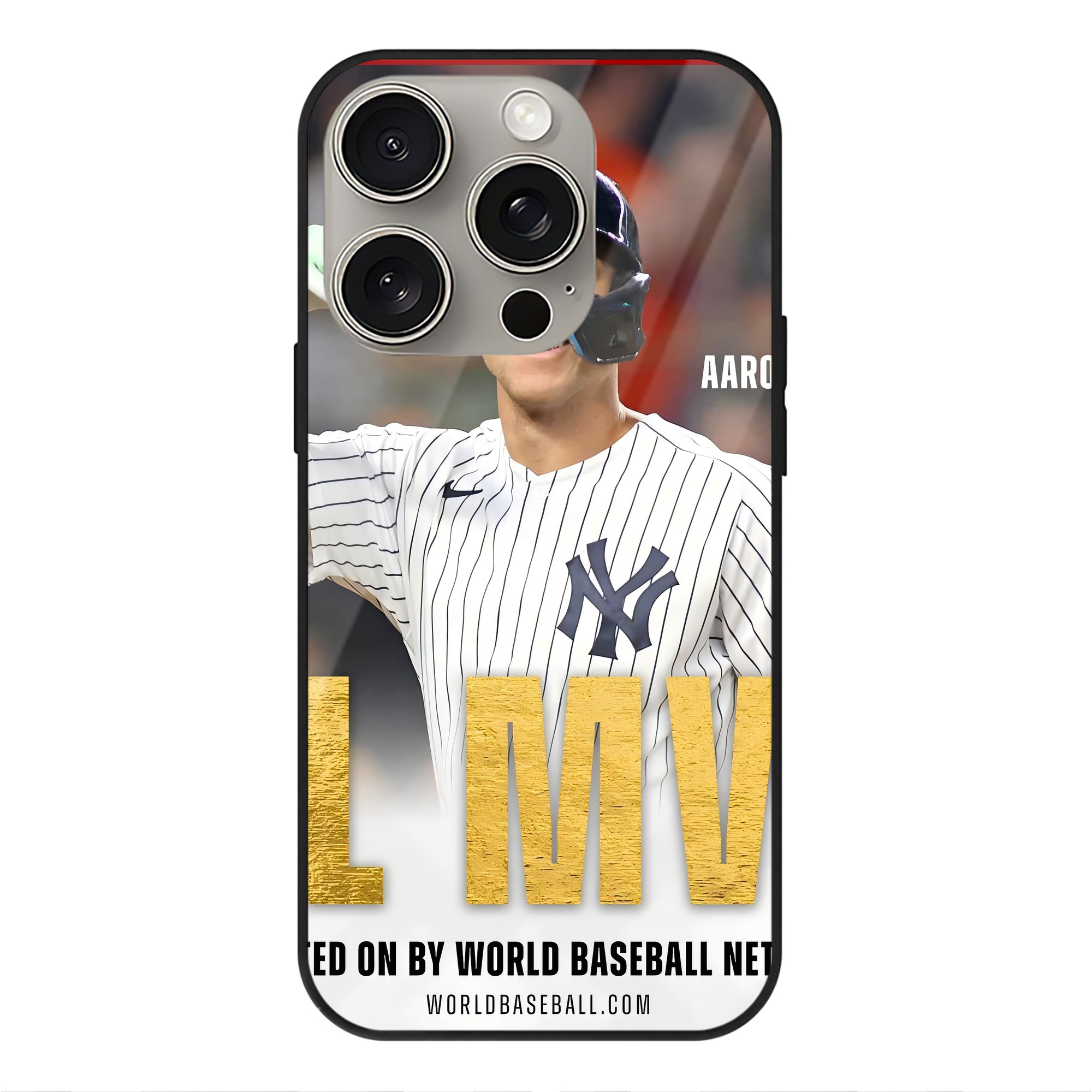 Aaron Judge MVP IPhone 15 Pro Mirror Phone Case – UV Printed Glass + TPU – Scratch-Resistant, Wireless Charging Compatible, Precise Fit & Stylish Design