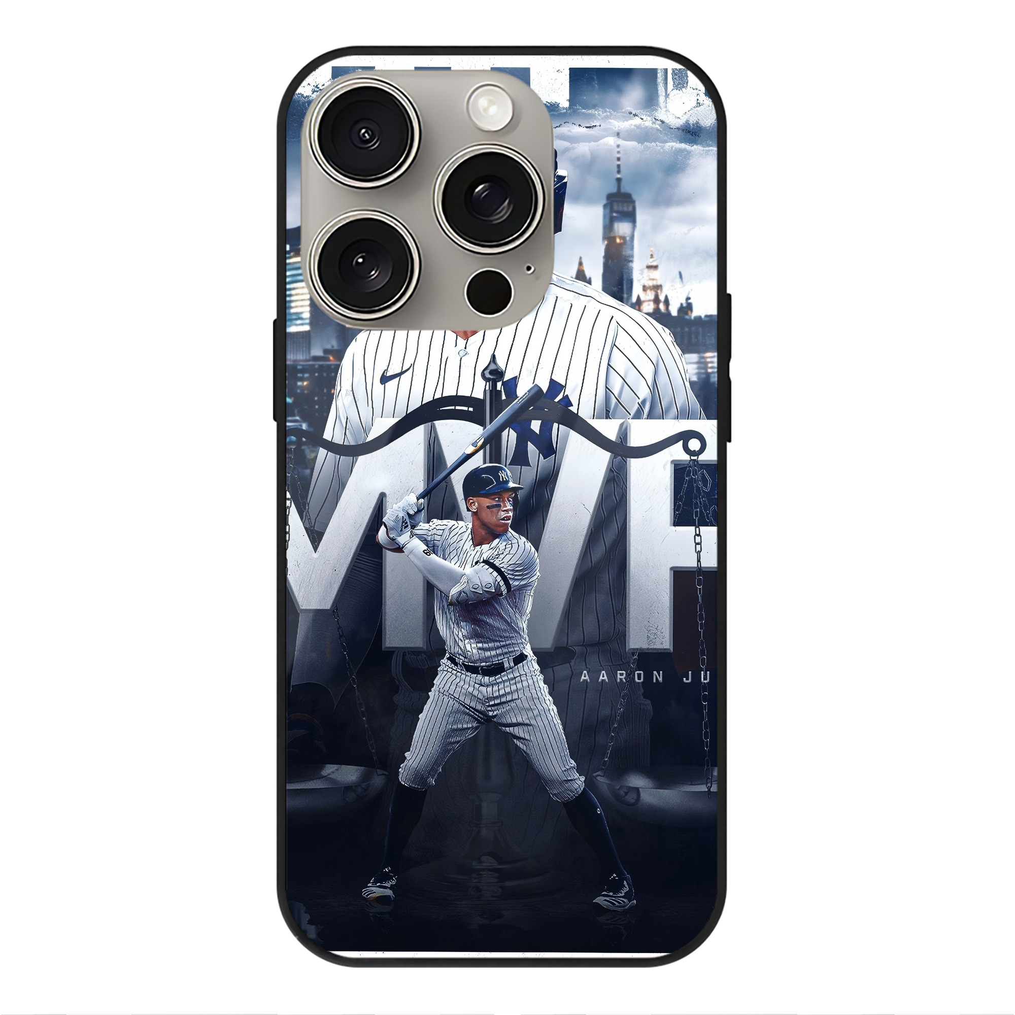 Aaron Judge MVP IPhone 15 Pro Mirror Phone Case – UV Printed Glass + TPU – Scratch-Resistant, Wireless Charging Compatible, Precise Fit & Stylish Design