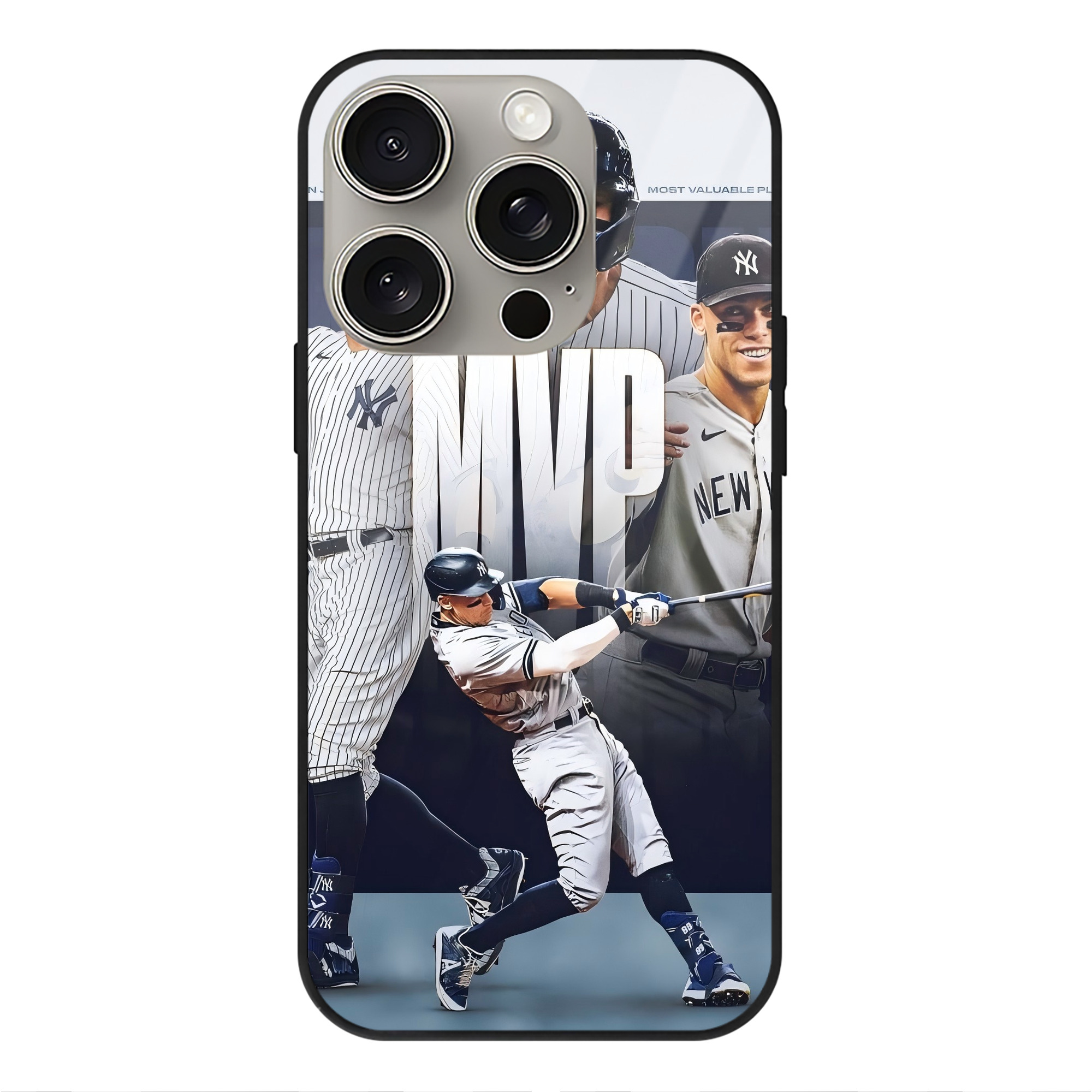 Aaron Judge MVP IPhone 15 Pro Mirror Phone Case – UV Printed Glass + TPU – Scratch-Resistant, Wireless Charging Compatible, Precise Fit & Stylish Design