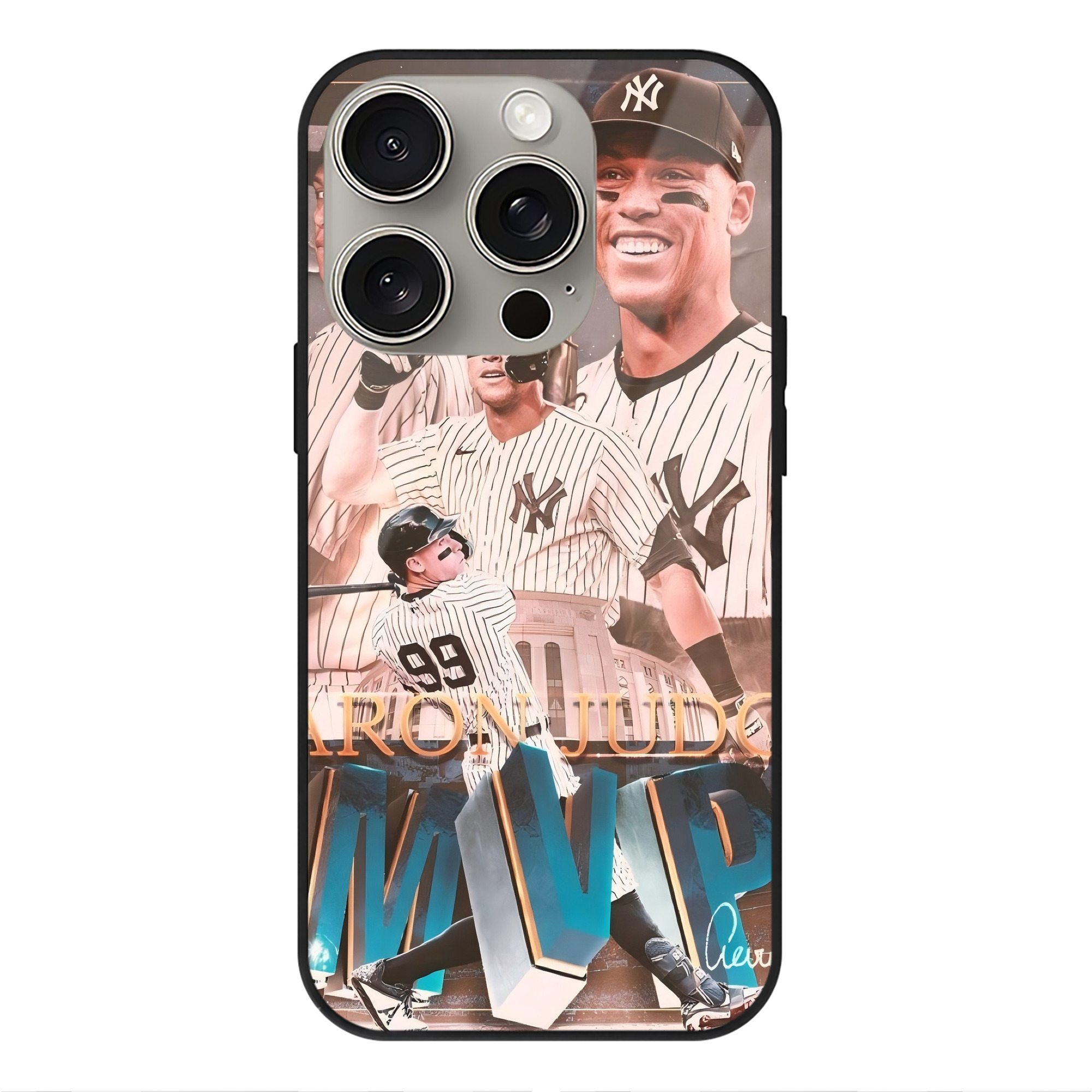 Aaron Judge MVP IPhone 15 Pro Mirror Phone Case – UV Printed Glass + TPU – Scratch-Resistant, Wireless Charging Compatible, Precise Fit & Stylish Design