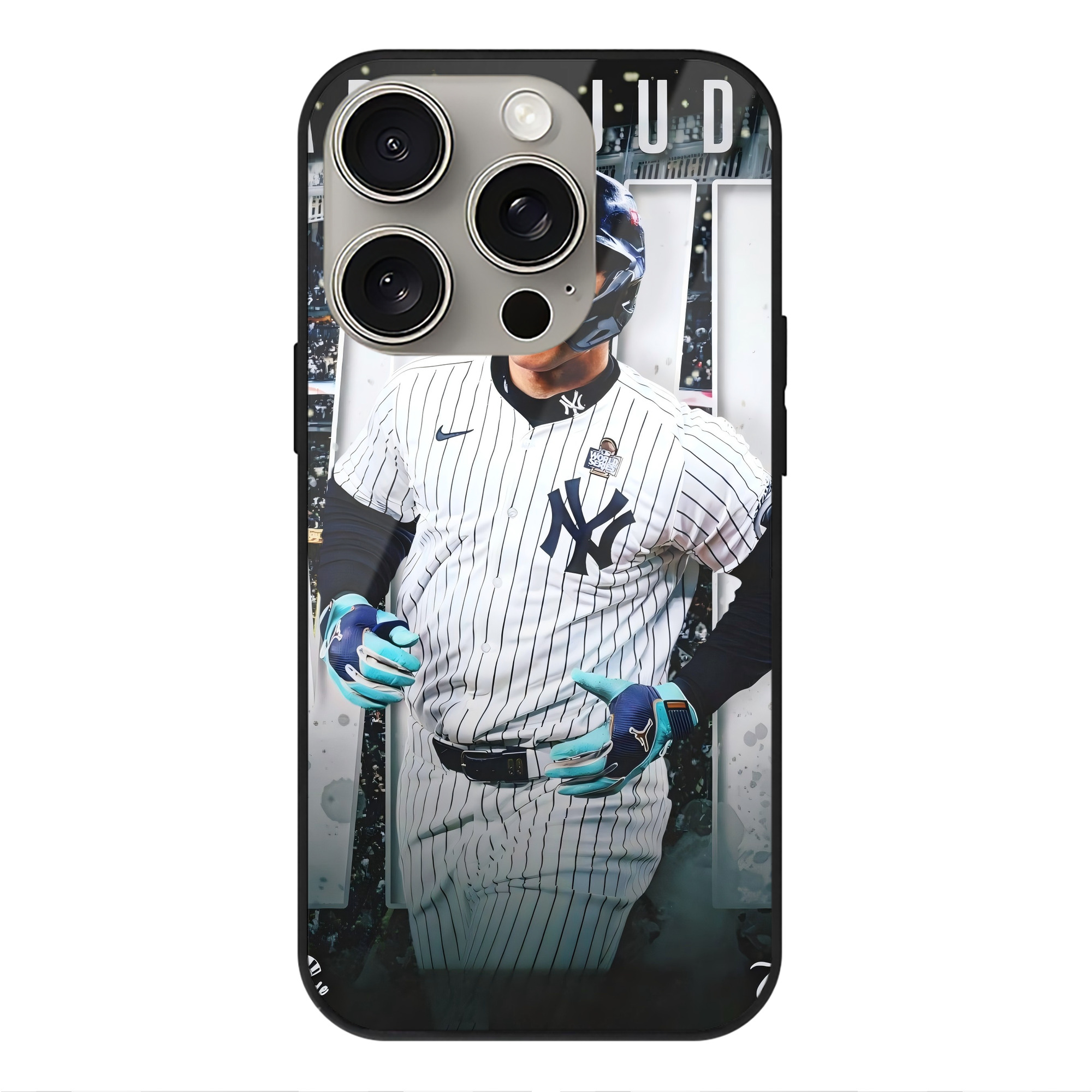Aaron Judge MVP IPhone 15 Pro Mirror Phone Case – UV Printed Glass + TPU – Scratch-Resistant, Wireless Charging Compatible, Precise Fit & Stylish Design