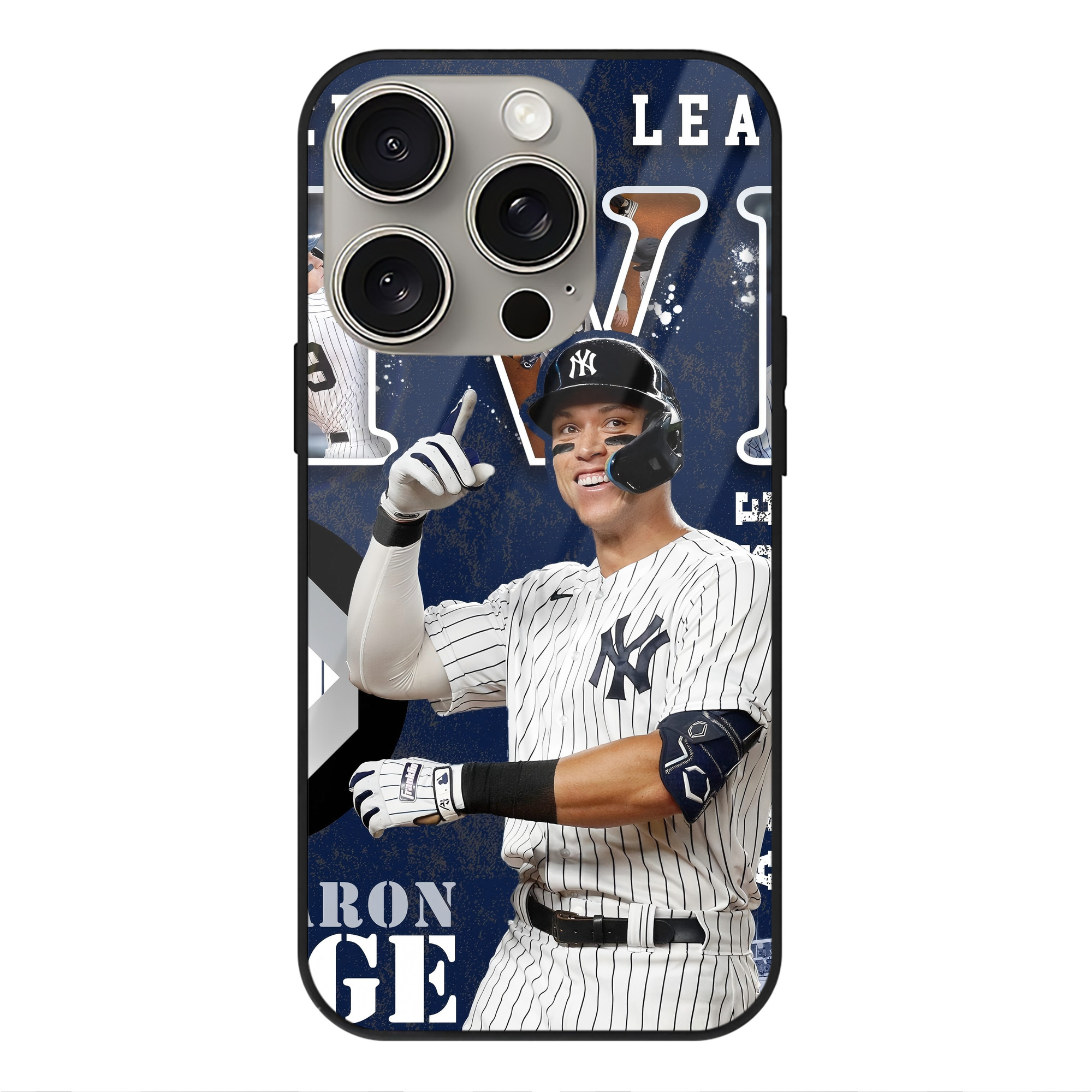 Aaron Judge MVP IPhone 15 Pro Mirror Phone Case – UV Printed Glass + TPU – Scratch-Resistant, Wireless Charging Compatible, Precise Fit & Stylish Design