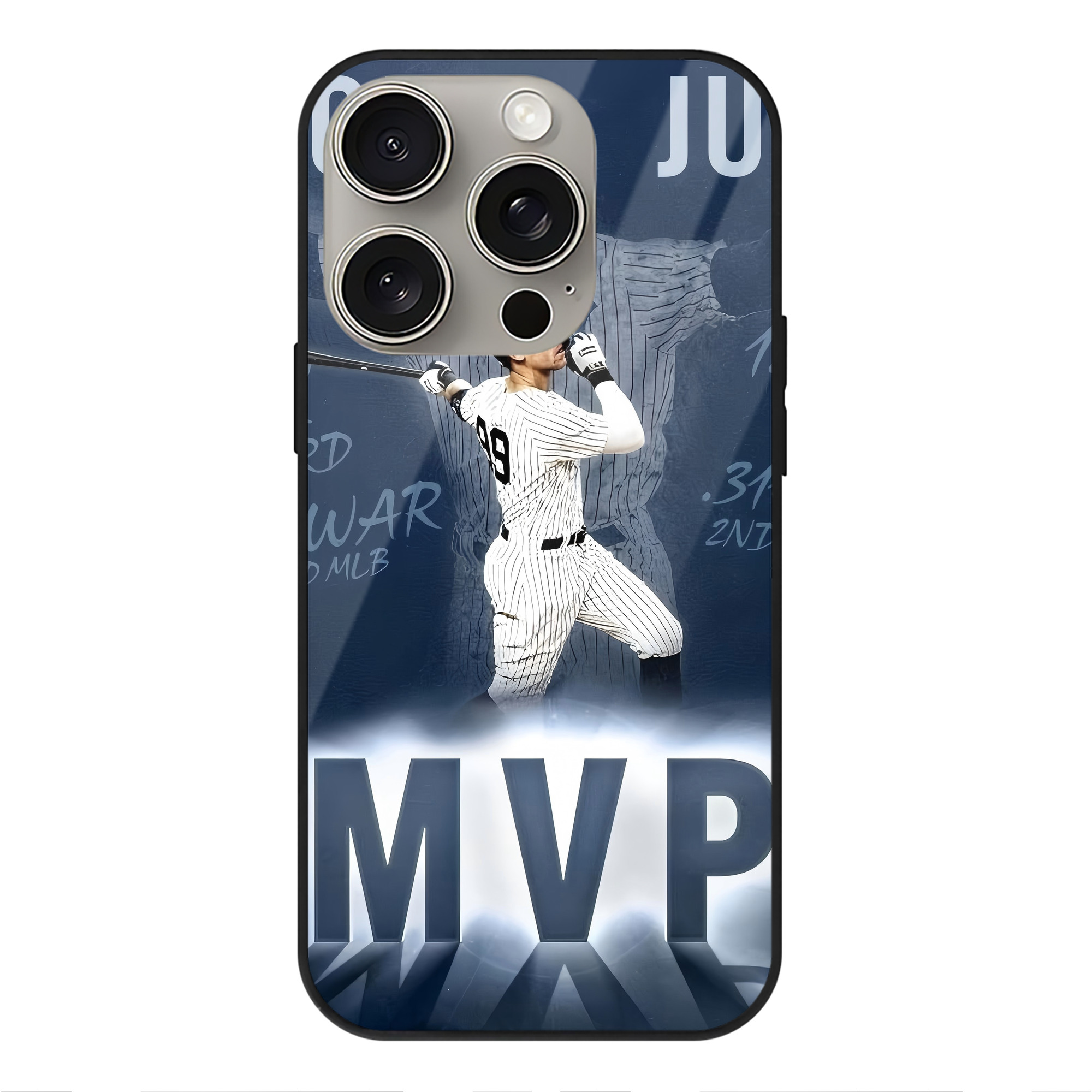 Aaron Judge MVP IPhone 15 Pro Mirror Phone Case – UV Printed Glass + TPU – Scratch-Resistant, Wireless Charging Compatible, Precise Fit & Stylish Design