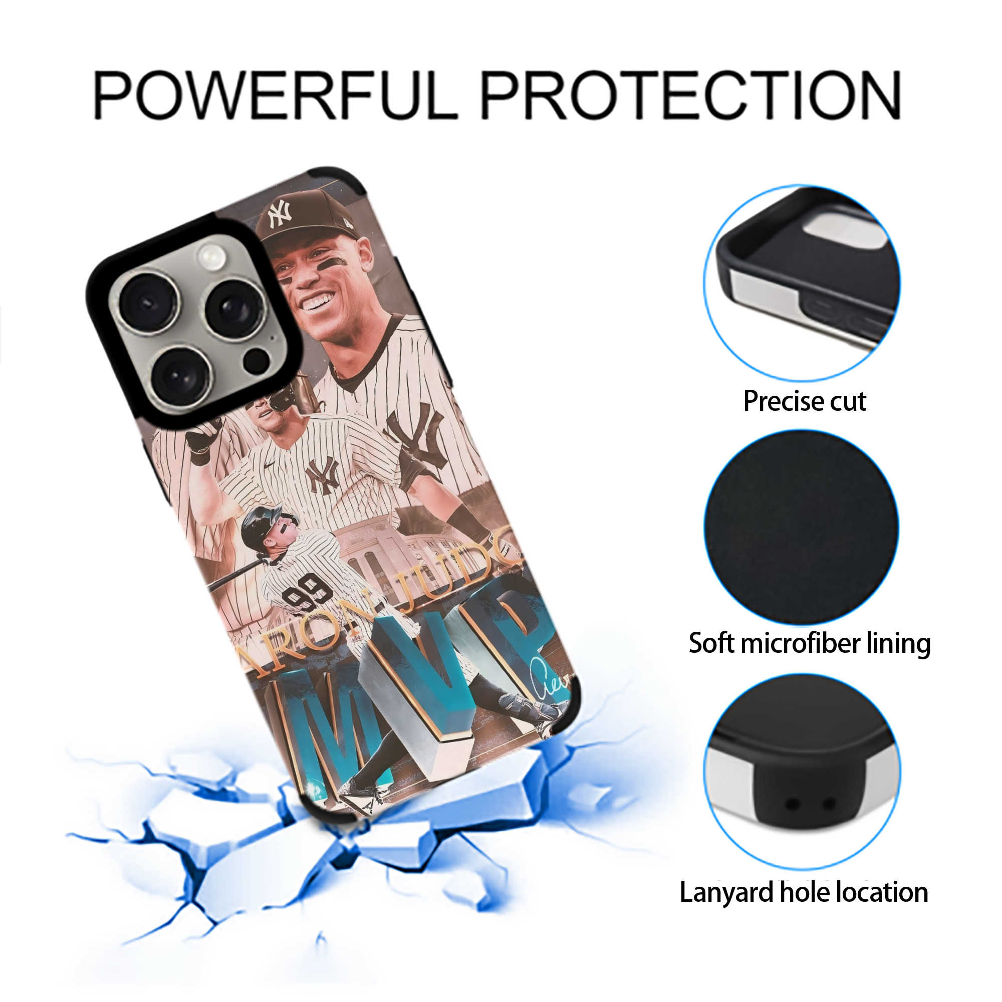 Aaron Judge MVP IPhone 15 Pro Max PU Leather Case – Soft Lining, 360° Protection – Precise Fit, 3D Buttons, Easy Charging – Anti-Yellowing, Easy To Clean