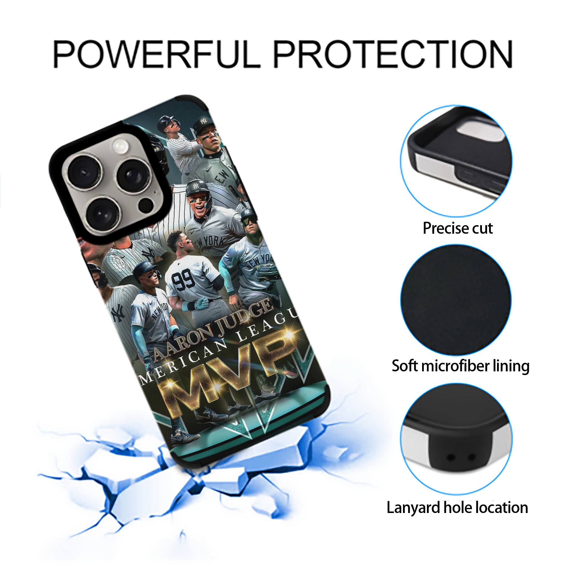 Aaron Judge MVP IPhone 15 Pro Max PU Leather Case – Soft Lining, 360° Protection – Precise Fit, 3D Buttons, Easy Charging – Anti-Yellowing, Easy To Clean