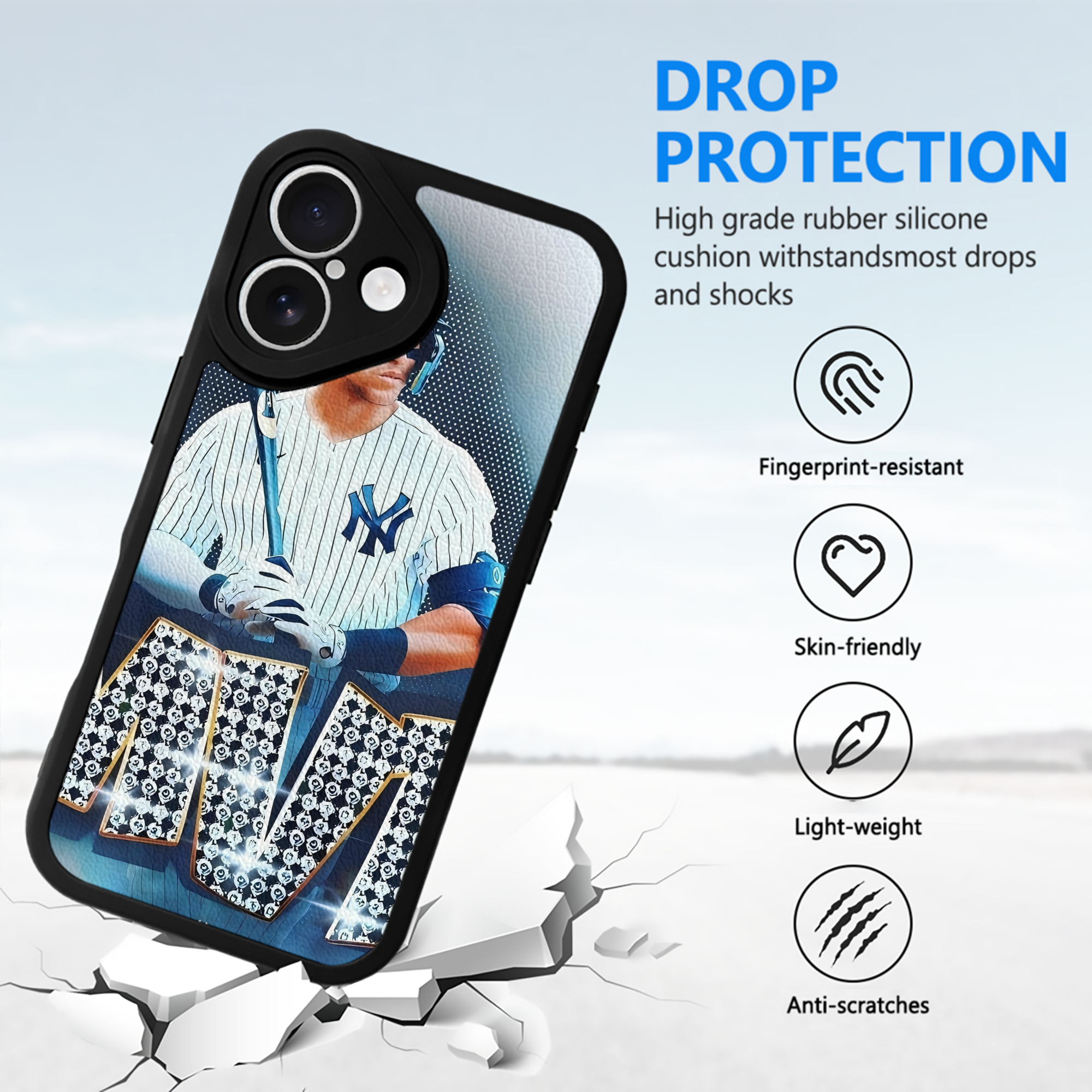 Aaron Judge MVP IPhone 16 Silicone Leather Case – UV Print, Lambskin Texture – Perfect Fit, Wireless Charging Compatible, Scratch Resistant, Precise Cutouts – Stylish Protection For IPhone 16