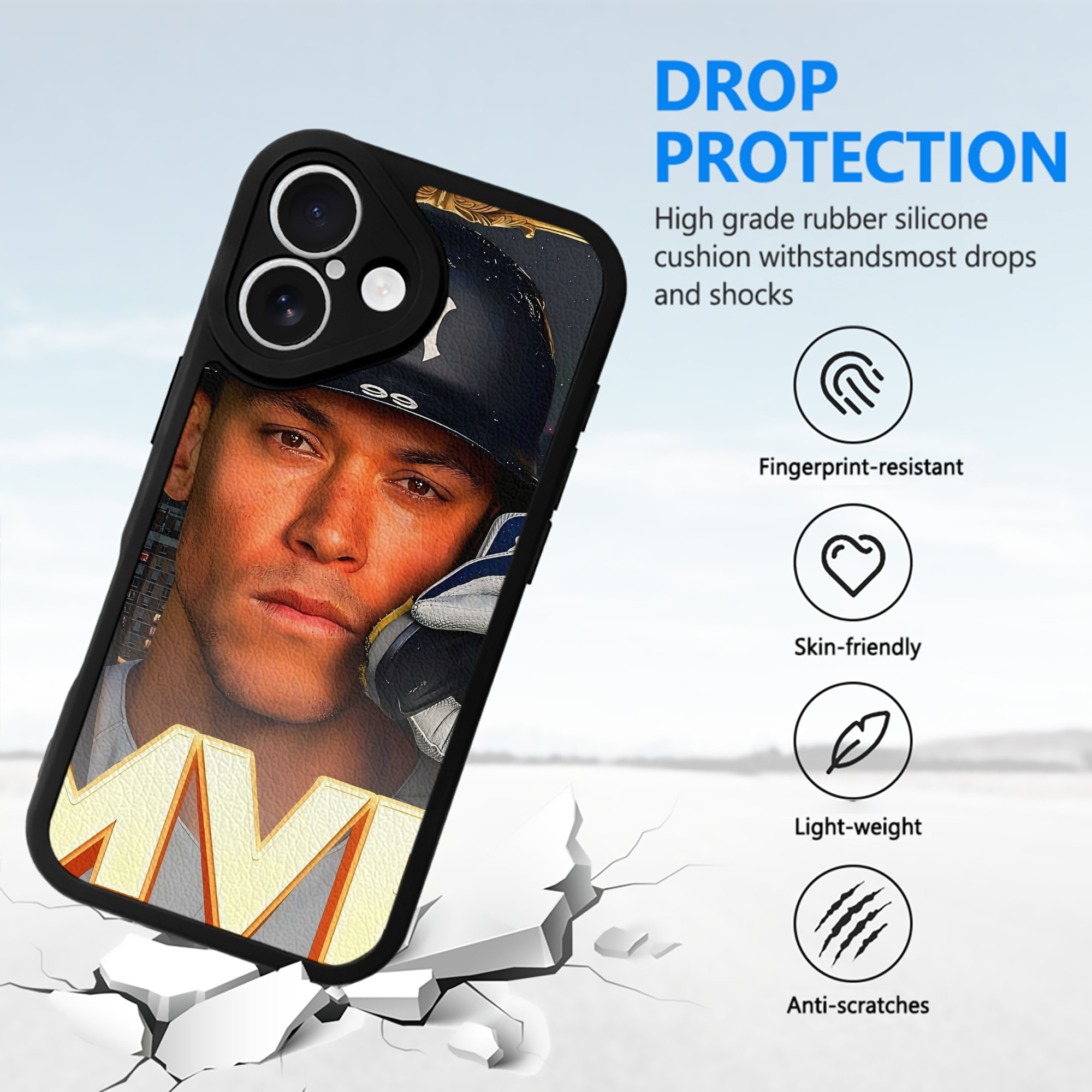 Aaron Judge MVP IPhone 16 Silicone Leather Case – UV Print, Lambskin Texture – Perfect Fit, Wireless Charging Compatible, Scratch Resistant, Precise Cutouts – Stylish Protection For IPhone 16
