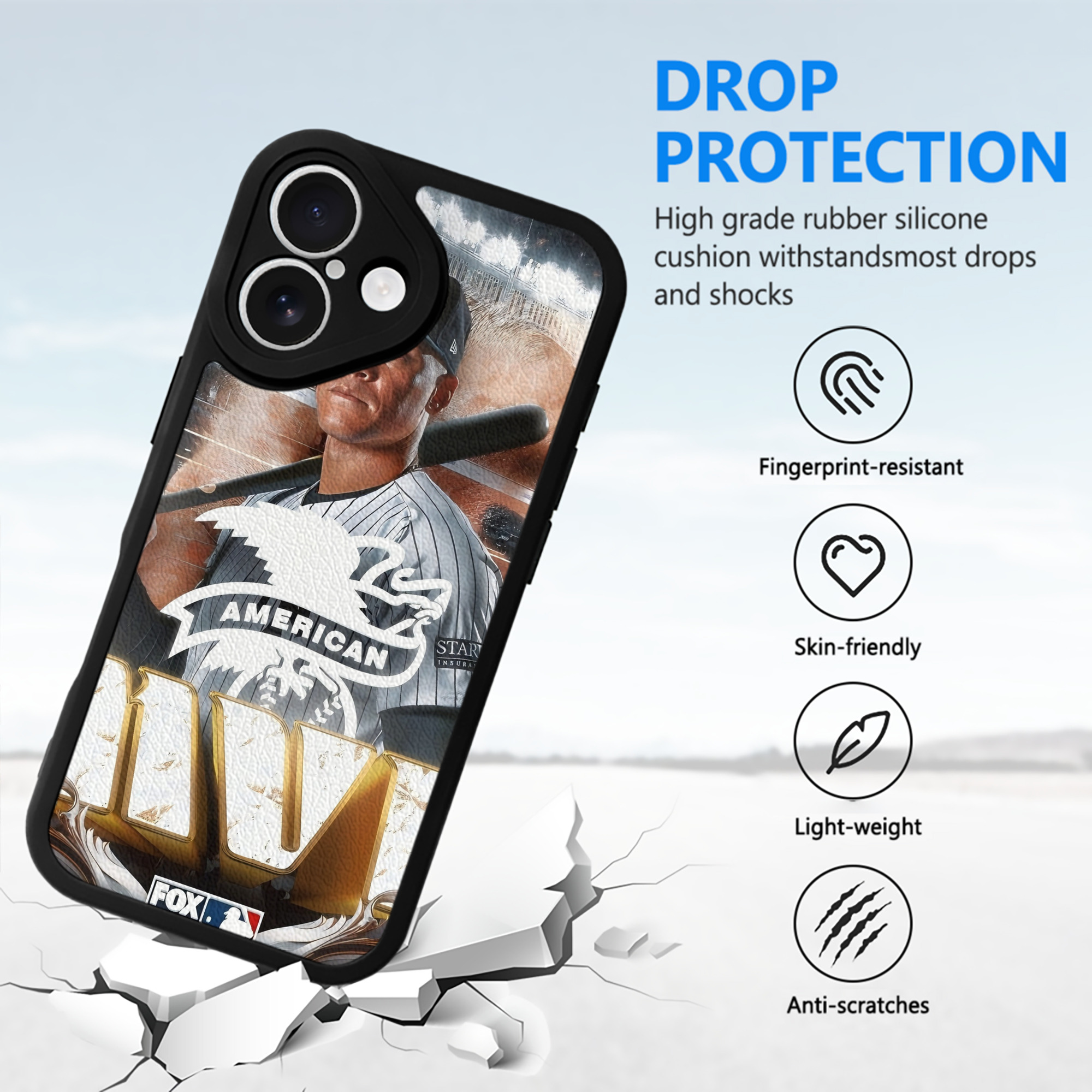 Aaron Judge MVP IPhone 16 Silicone Leather Case – UV Print, Lambskin Texture – Perfect Fit, Wireless Charging Compatible, Scratch Resistant, Precise Cutouts – Stylish Protection For IPhone 16