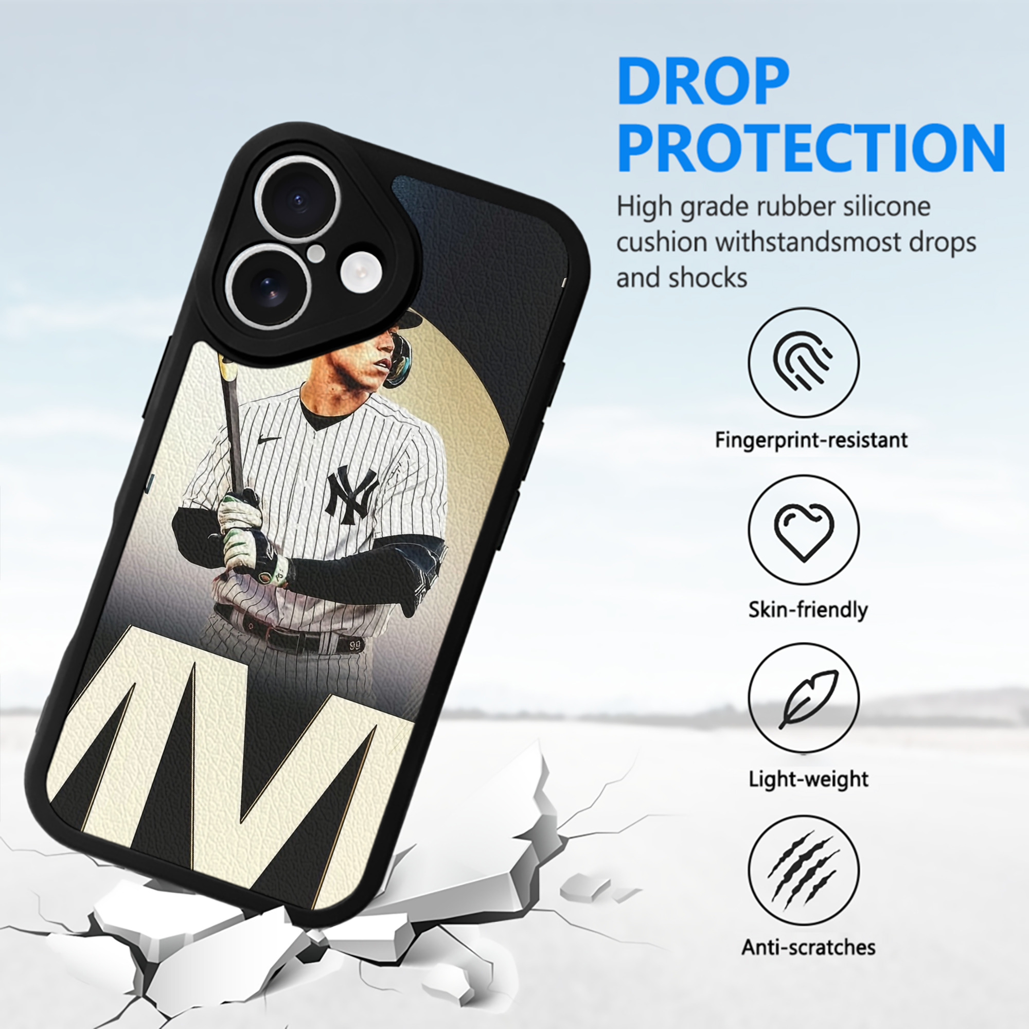 Aaron Judge MVP IPhone 16 Silicone Leather Case – UV Print, Lambskin Texture – Perfect Fit, Wireless Charging Compatible, Scratch Resistant, Precise Cutouts – Stylish Protection For IPhone 16