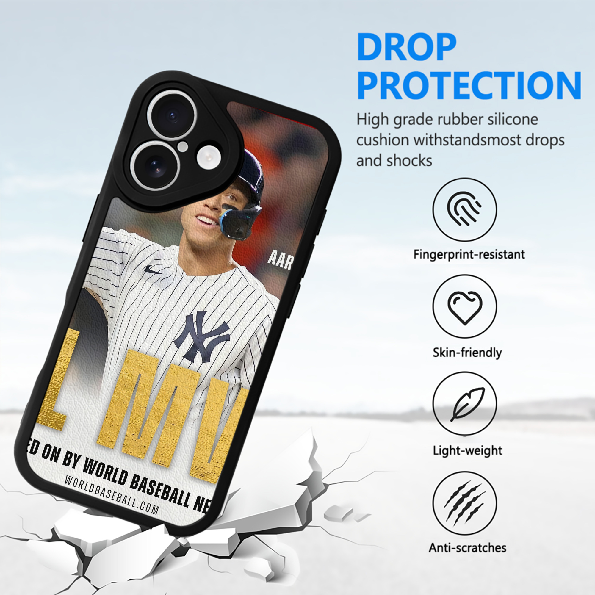 Aaron Judge MVP IPhone 16 Silicone Leather Case – UV Print, Lambskin Texture – Perfect Fit, Wireless Charging Compatible, Scratch Resistant, Precise Cutouts – Stylish Protection For IPhone 16