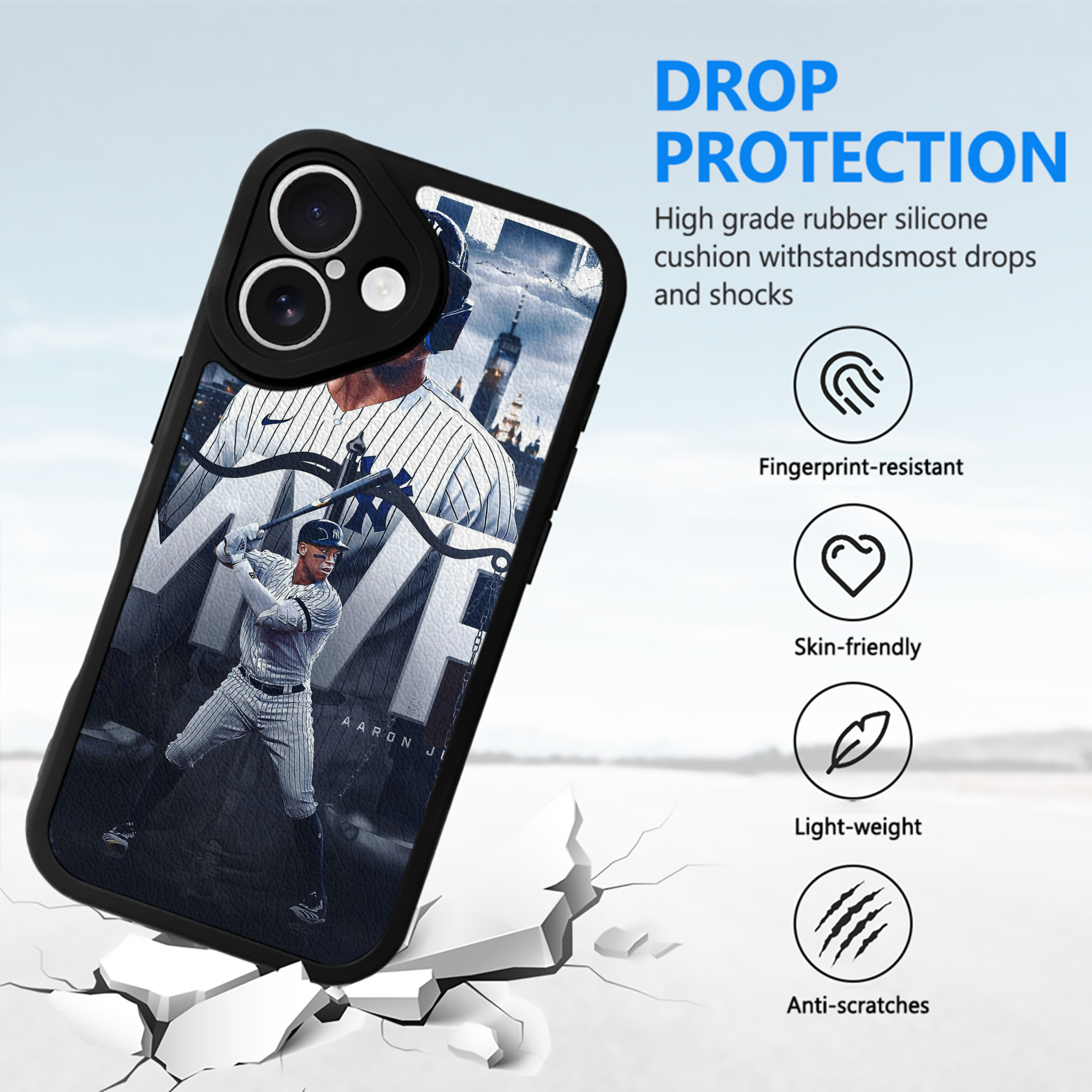 Aaron Judge MVP IPhone 16 Silicone Leather Case – UV Print, Lambskin Texture – Perfect Fit, Wireless Charging Compatible, Scratch Resistant, Precise Cutouts – Stylish Protection For IPhone 16