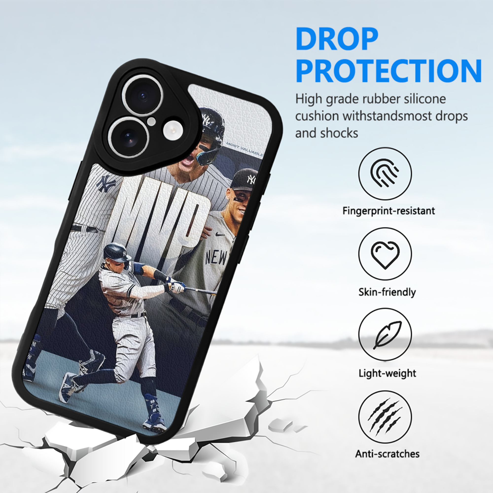 Aaron Judge MVP IPhone 16 Silicone Leather Case – UV Print, Lambskin Texture – Perfect Fit, Wireless Charging Compatible, Scratch Resistant, Precise Cutouts – Stylish Protection For IPhone 16