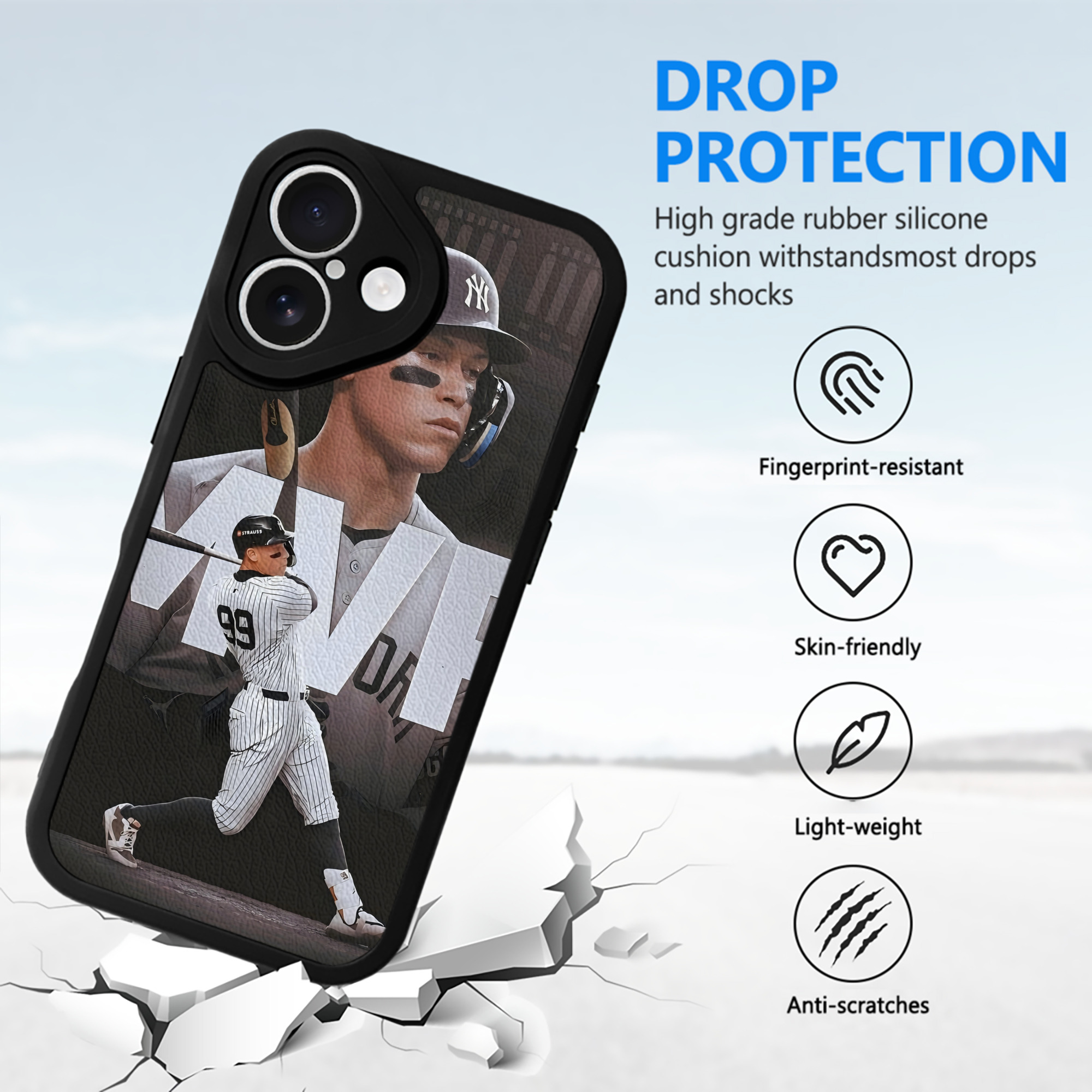 Aaron Judge MVP IPhone 16 Silicone Leather Case – UV Print, Lambskin Texture – Perfect Fit, Wireless Charging Compatible, Scratch Resistant, Precise Cutouts – Stylish Protection For IPhone 16