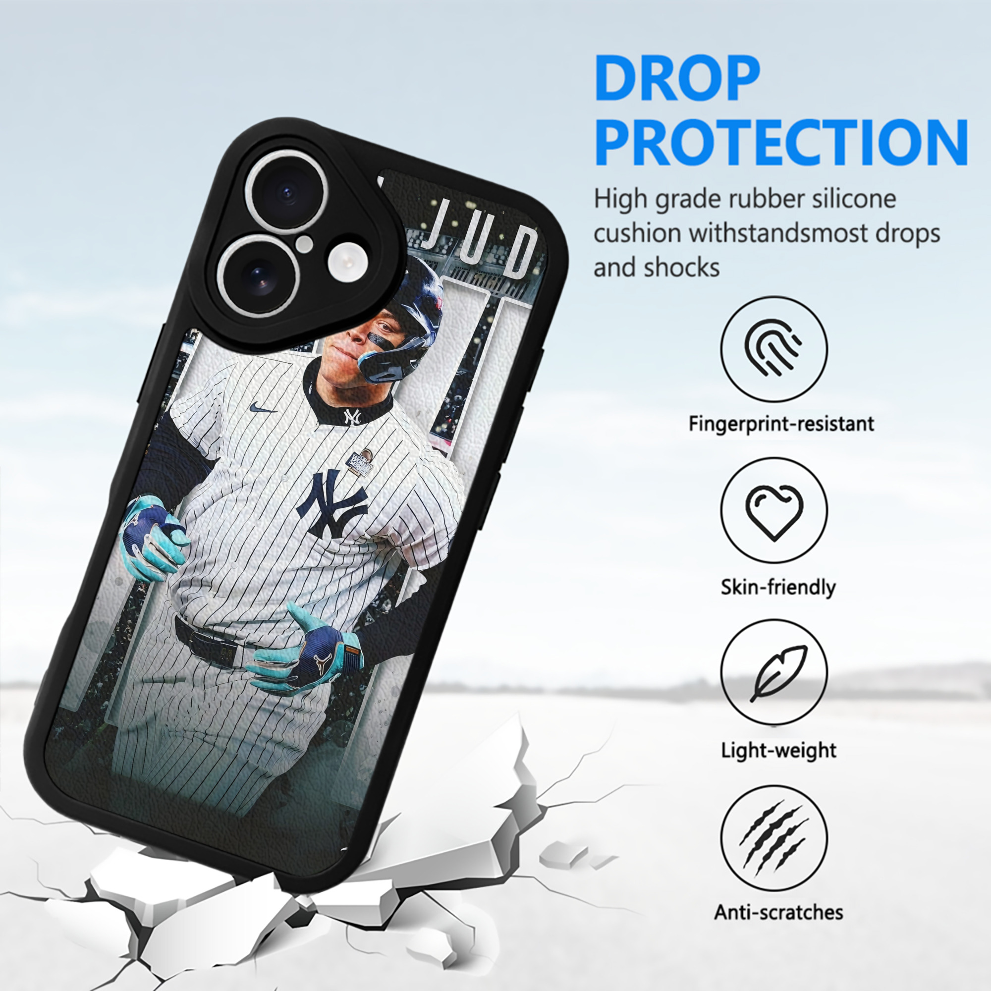 Aaron Judge MVP IPhone 16 Silicone Leather Case – UV Print, Lambskin Texture – Perfect Fit, Wireless Charging Compatible, Scratch Resistant, Precise Cutouts – Stylish Protection For IPhone 16