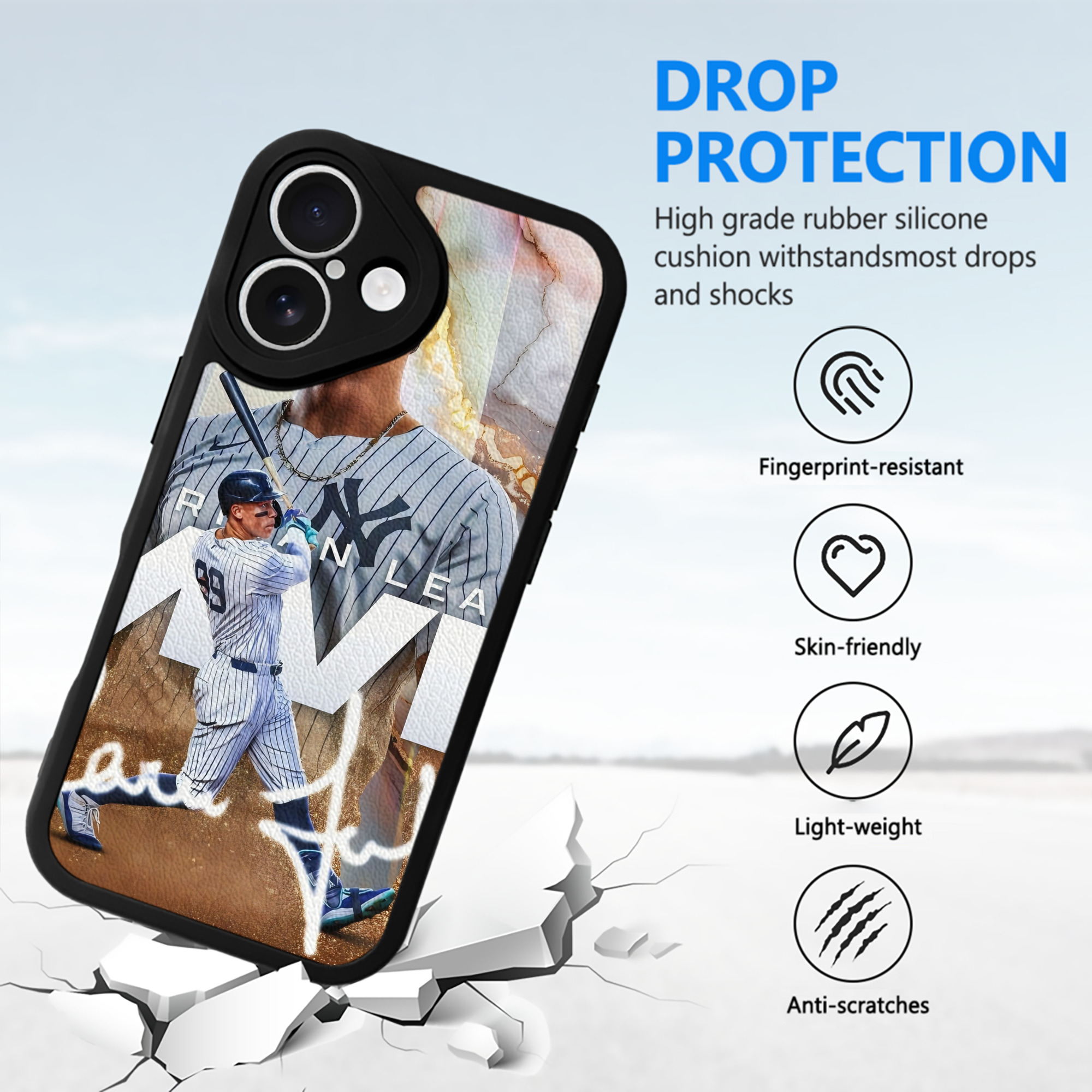 Aaron Judge MVP IPhone 16 Silicone Leather Case – UV Print, Lambskin Texture – Perfect Fit, Wireless Charging Compatible, Scratch Resistant, Precise Cutouts – Stylish Protection For IPhone 16