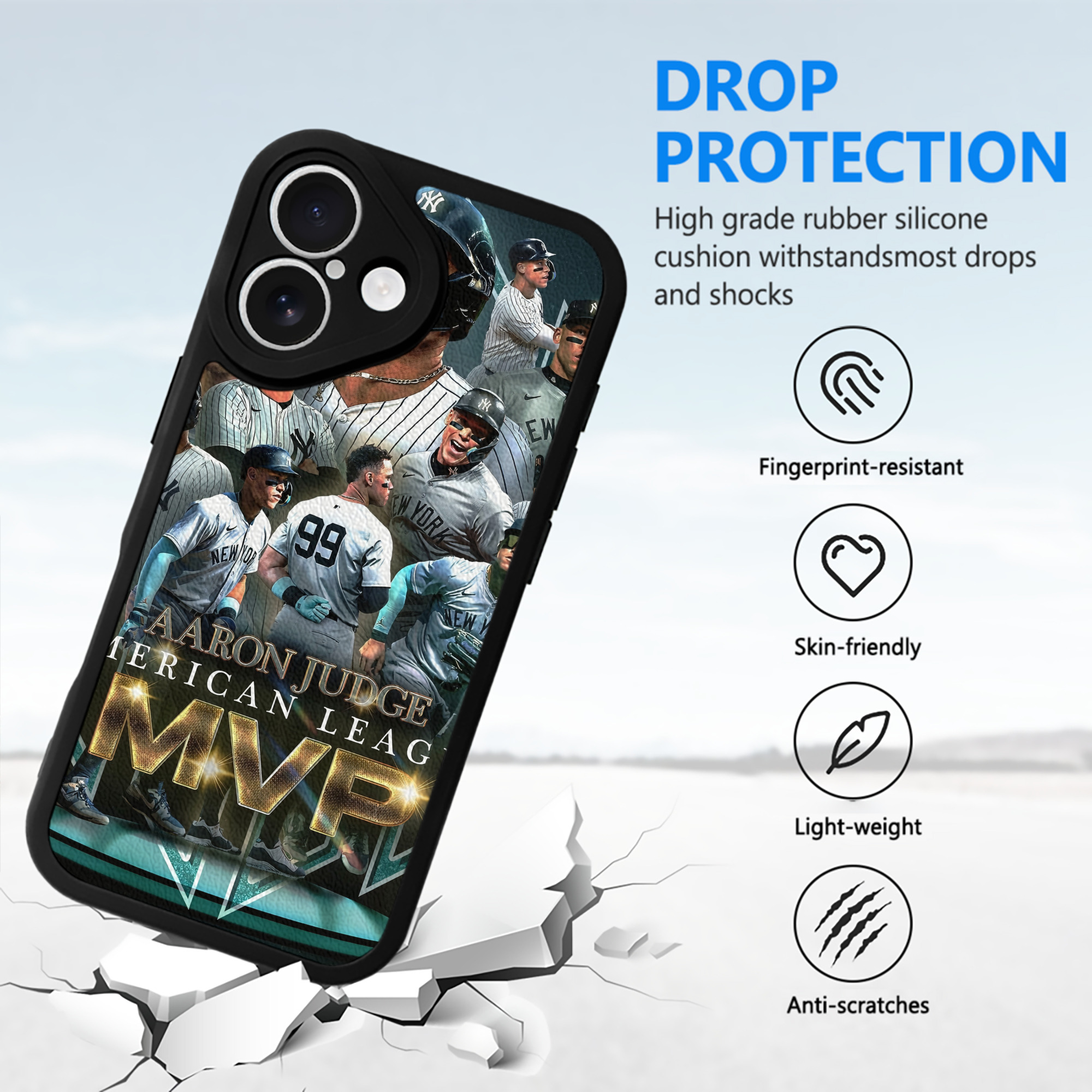 Aaron Judge MVP IPhone 16 Silicone Leather Case – UV Print, Lambskin Texture – Perfect Fit, Wireless Charging Compatible, Scratch Resistant, Precise Cutouts – Stylish Protection For IPhone 16