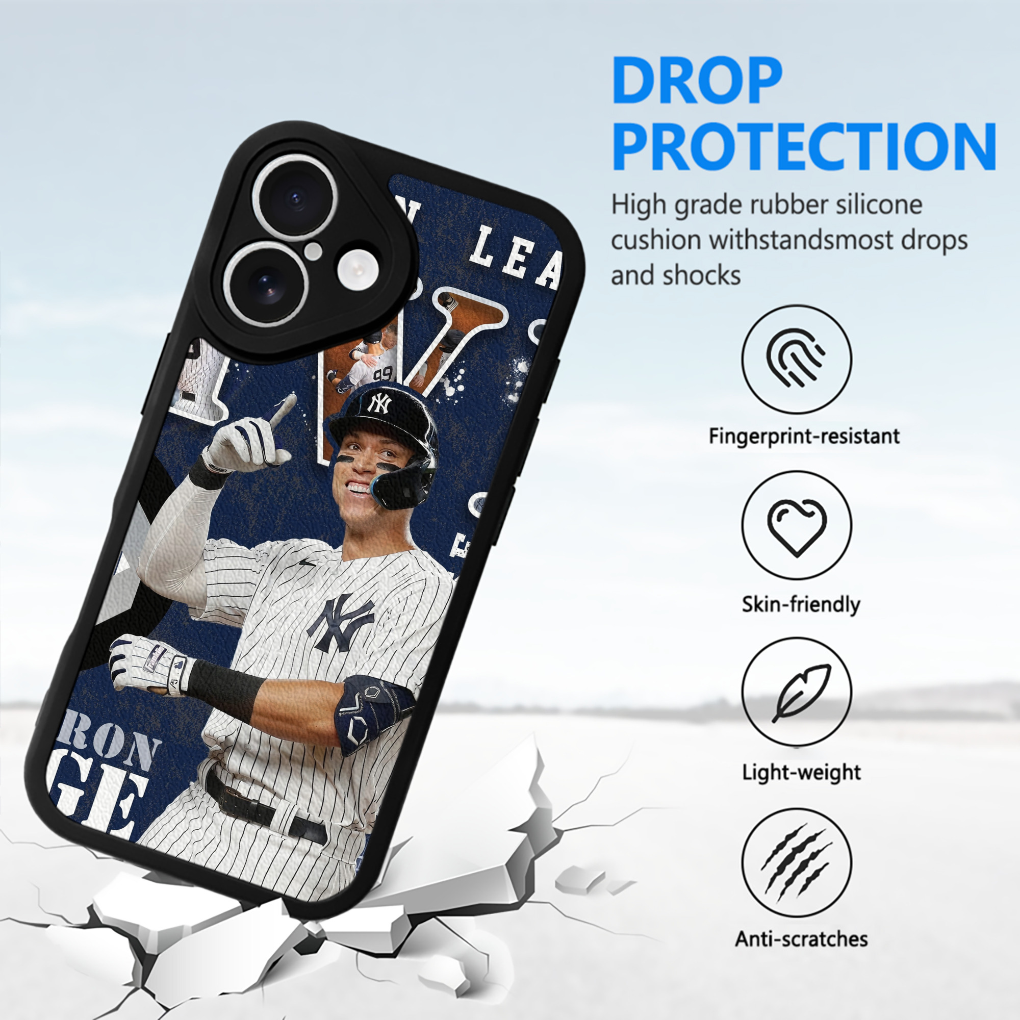 Aaron Judge MVP IPhone 16 Silicone Leather Case – UV Print, Lambskin Texture – Perfect Fit, Wireless Charging Compatible, Scratch Resistant, Precise Cutouts – Stylish Protection For IPhone 16