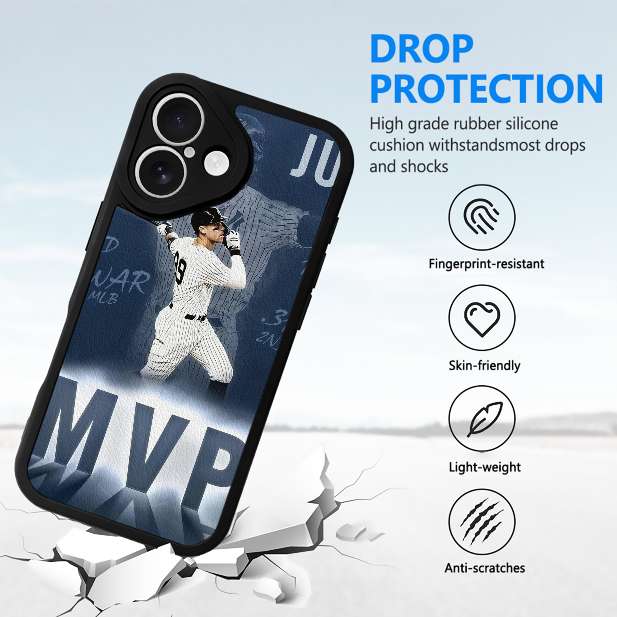 Aaron Judge MVP IPhone 16 Silicone Leather Case – UV Print, Lambskin Texture – Perfect Fit, Wireless Charging Compatible, Scratch Resistant, Precise Cutouts – Stylish Protection For IPhone 16