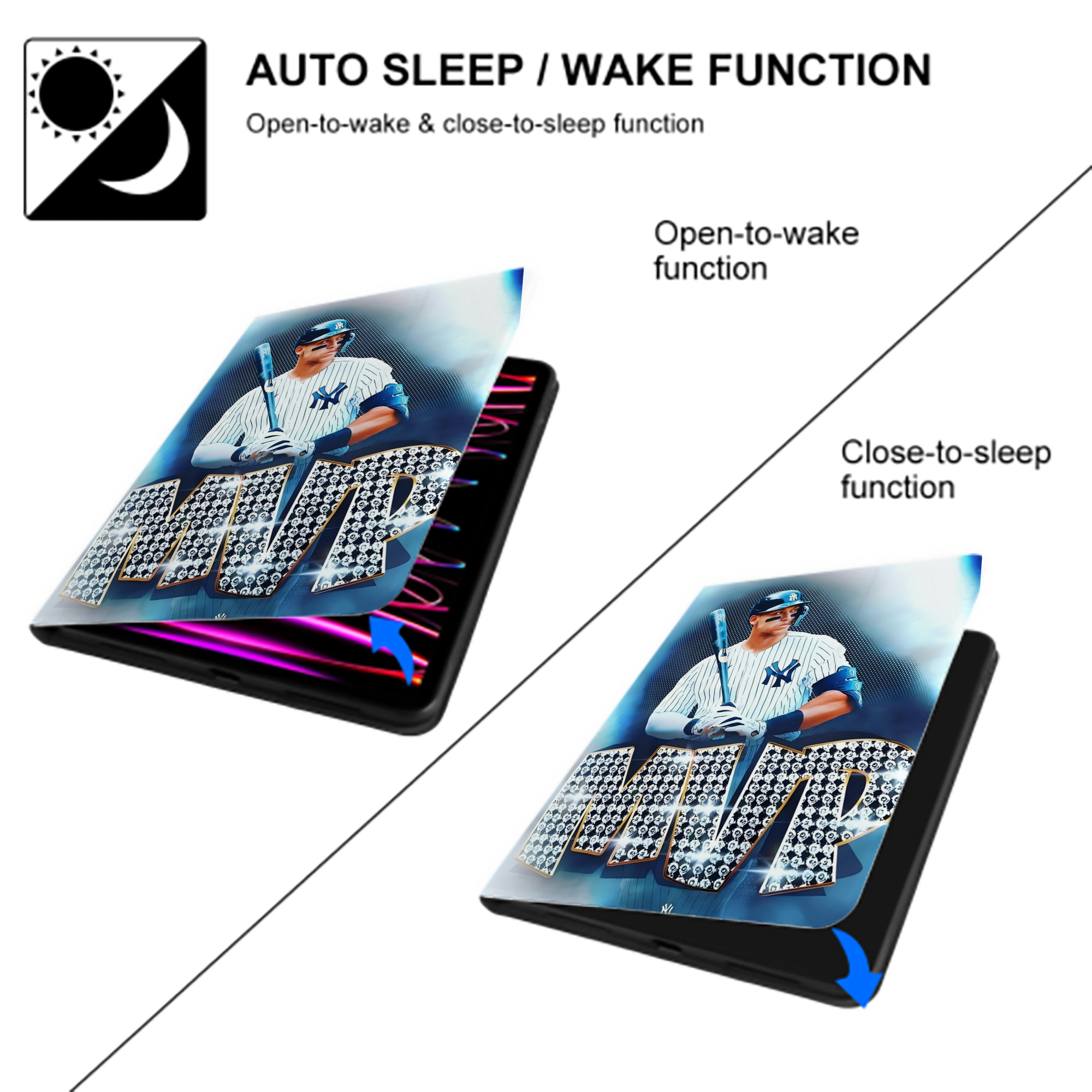 Aaron Judge MVP Premium Tri-Fold PU Leather & Silicone IPad Case With Pencil Slot – Fits 9.5,10.5,10.9 – Adjustable Stand, Slim, Protective