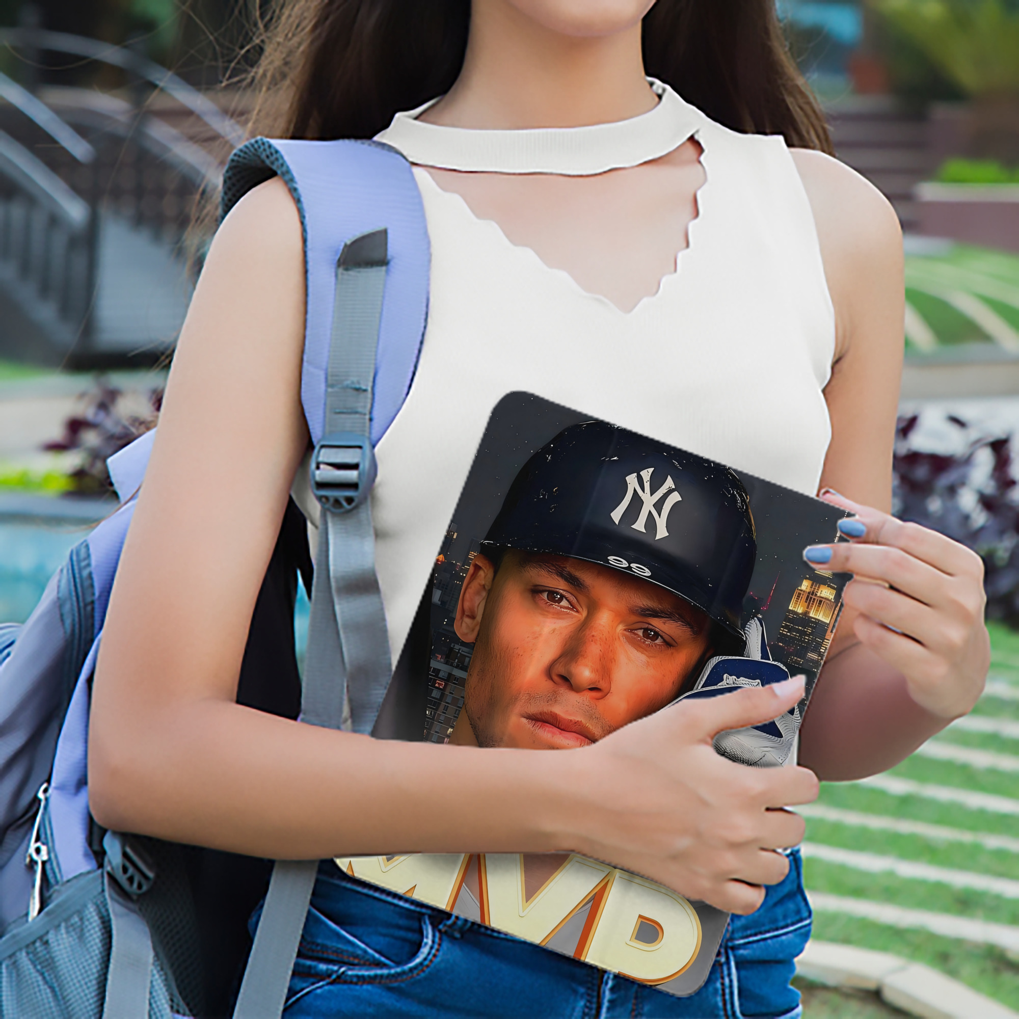 Aaron Judge MVP Premium Tri-Fold PU Leather & Silicone IPad Case With Pencil Slot – Fits 9.5,10.5,10.9 – Adjustable Stand, Slim, Protective