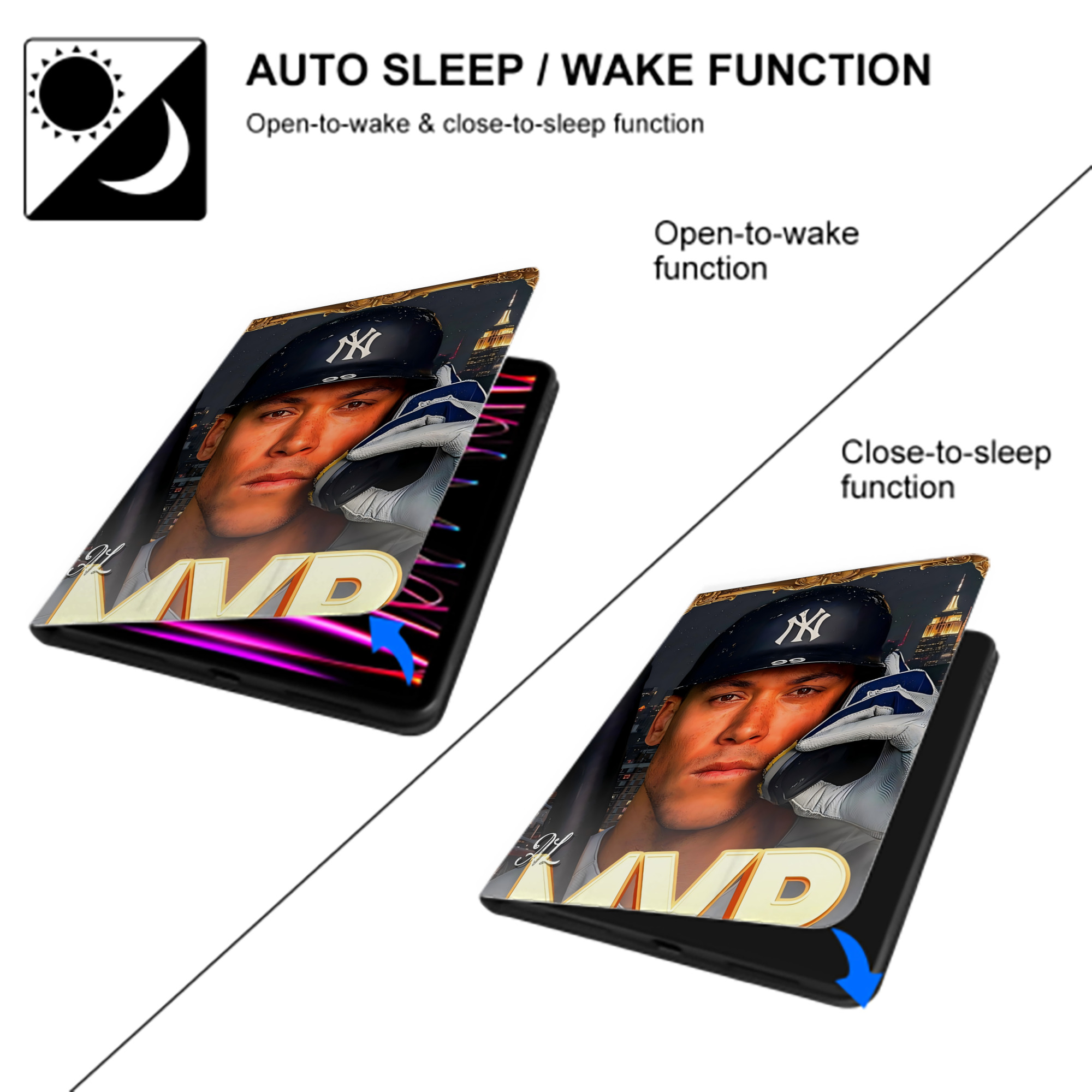 Aaron Judge MVP Premium Tri-Fold PU Leather & Silicone IPad Case With Pencil Slot – Fits 9.5,10.5,10.9 – Adjustable Stand, Slim, Protective