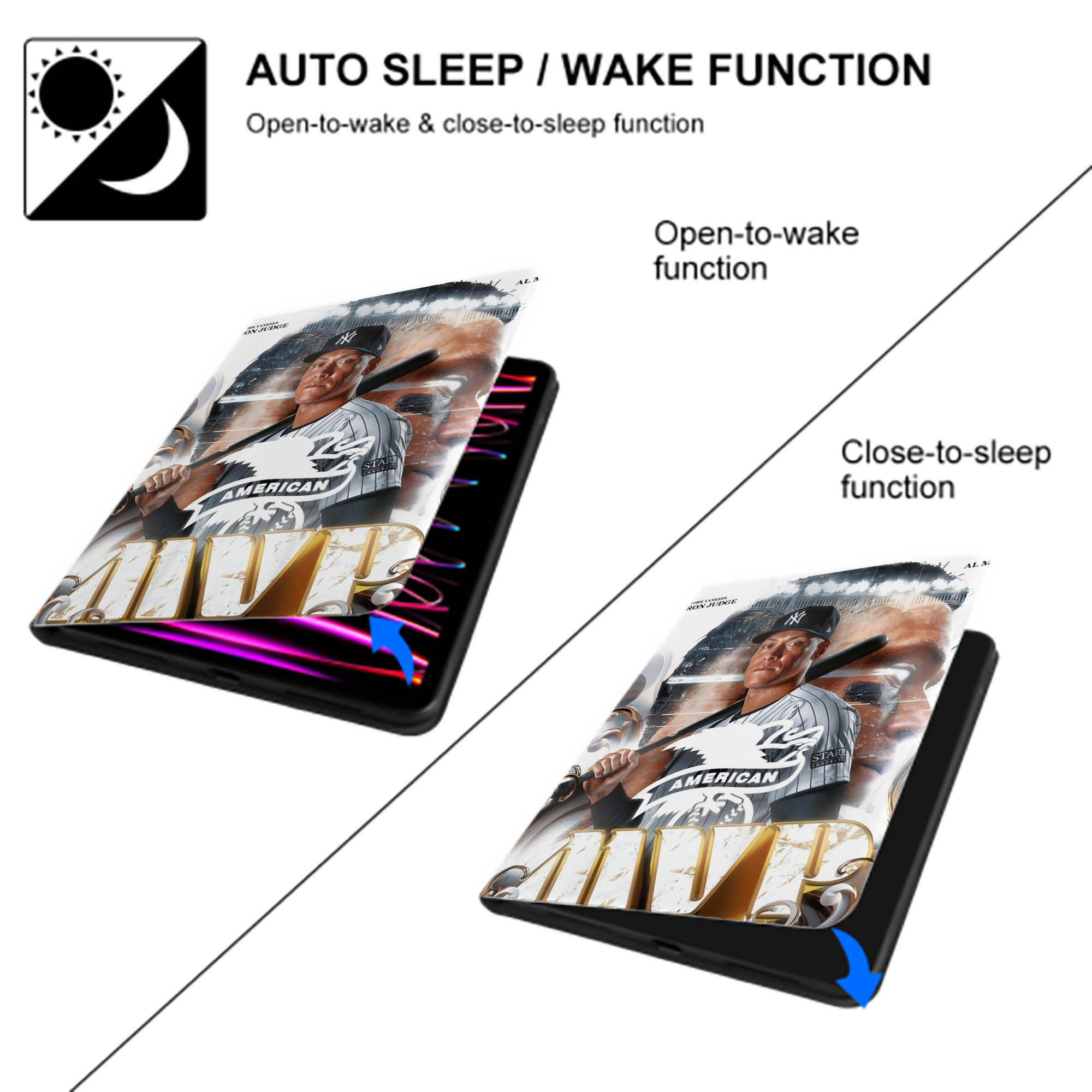 Aaron Judge MVP Premium Tri-Fold PU Leather & Silicone IPad Case With Pencil Slot – Fits 9.5,10.5,10.9 – Adjustable Stand, Slim, Protective