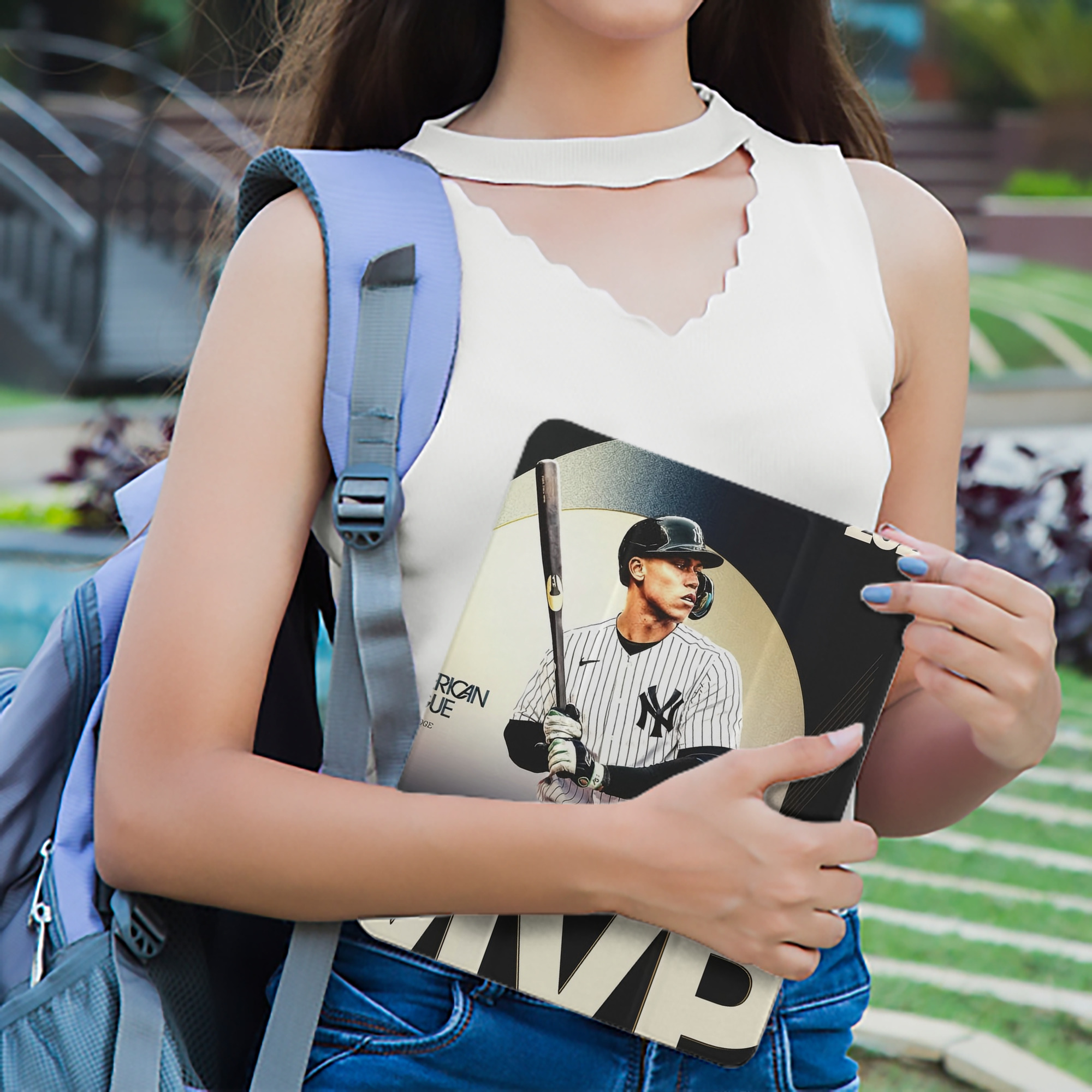 Aaron Judge MVP Premium Tri-Fold PU Leather & Silicone IPad Case With Pencil Slot – Fits 9.5,10.5,10.9 – Adjustable Stand, Slim, Protective