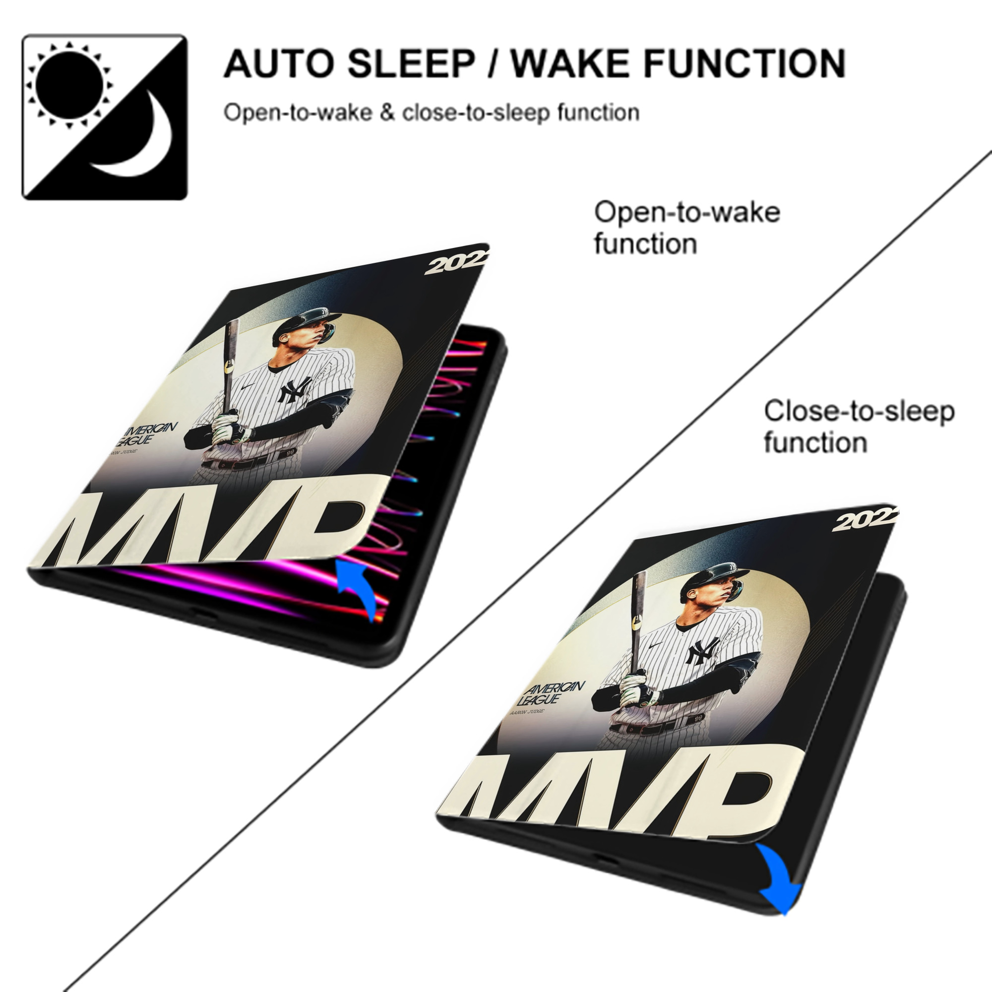 Aaron Judge MVP Premium Tri-Fold PU Leather & Silicone IPad Case With Pencil Slot – Fits 9.5,10.5,10.9 – Adjustable Stand, Slim, Protective