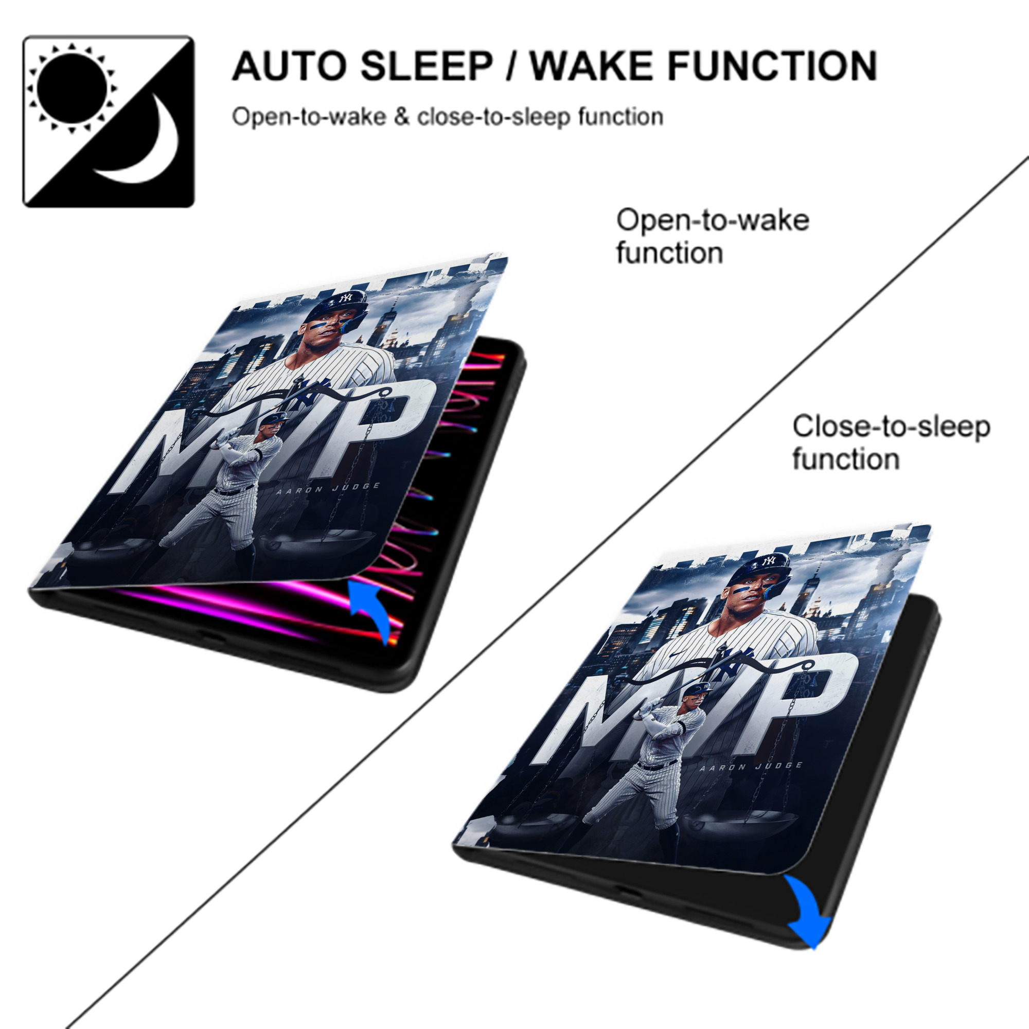 Aaron Judge MVP Premium Tri-Fold PU Leather & Silicone IPad Case With Pencil Slot – Fits 9.5,10.5,10.9 – Adjustable Stand, Slim, Protective