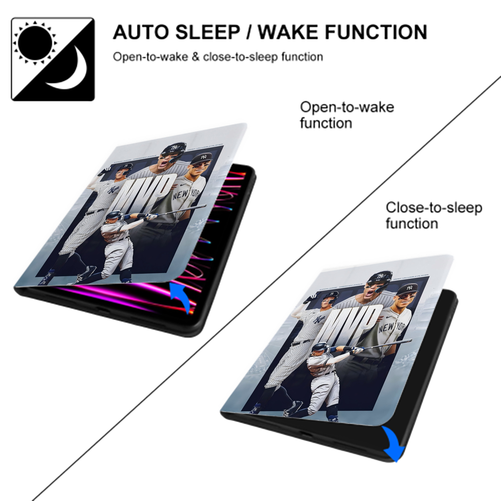 Aaron Judge MVP Premium Tri-Fold PU Leather & Silicone IPad Case With Pencil Slot – Fits 9.5,10.5,10.9 – Adjustable Stand, Slim, Protective