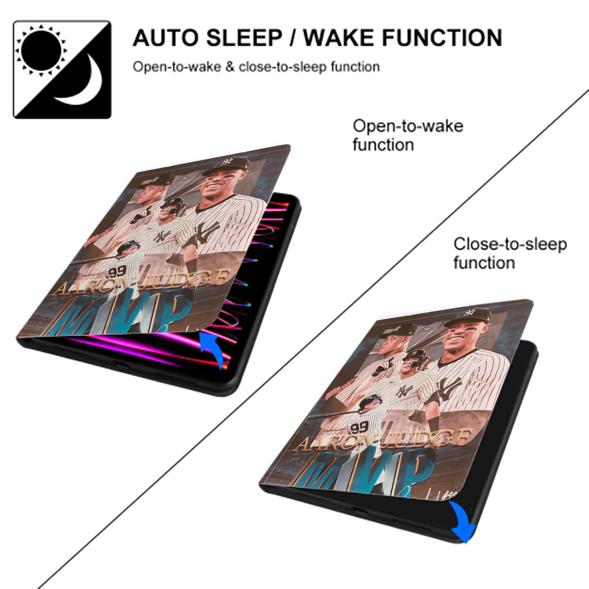 Aaron Judge MVP Premium Tri-Fold PU Leather & Silicone IPad Case With Pencil Slot – Fits 9.5,10.5,10.9 – Adjustable Stand, Slim, Protective