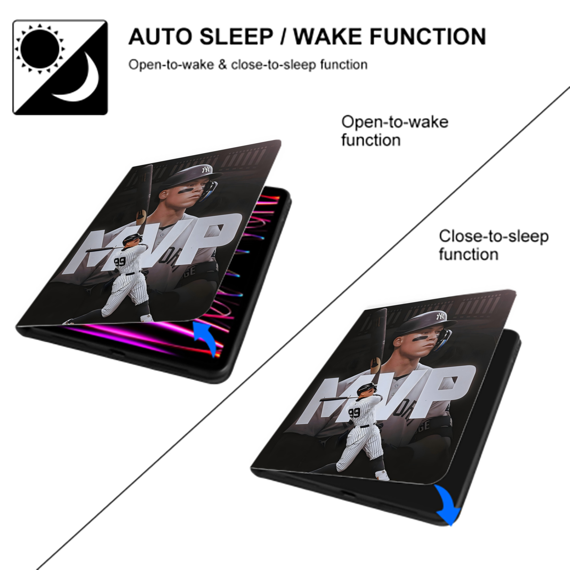 Aaron Judge MVP Premium Tri-Fold PU Leather & Silicone IPad Case With Pencil Slot – Fits 9.5,10.5,10.9 – Adjustable Stand, Slim, Protective