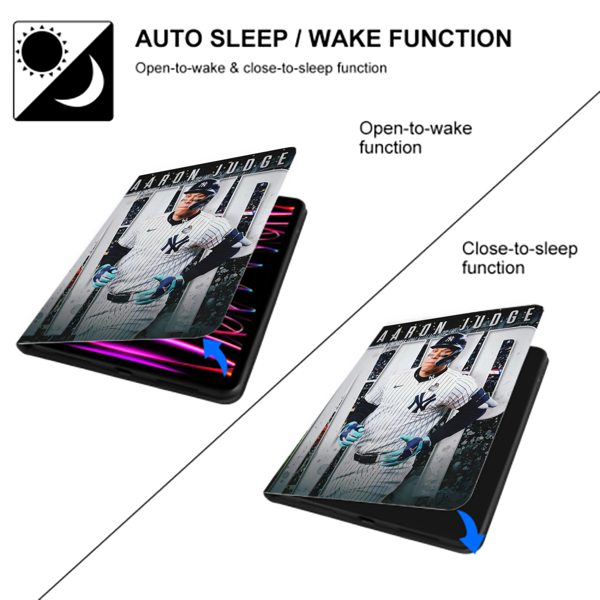 Aaron Judge MVP Premium Tri-Fold PU Leather & Silicone IPad Case With Pencil Slot – Fits 9.5,10.5,10.9 – Adjustable Stand, Slim, Protective