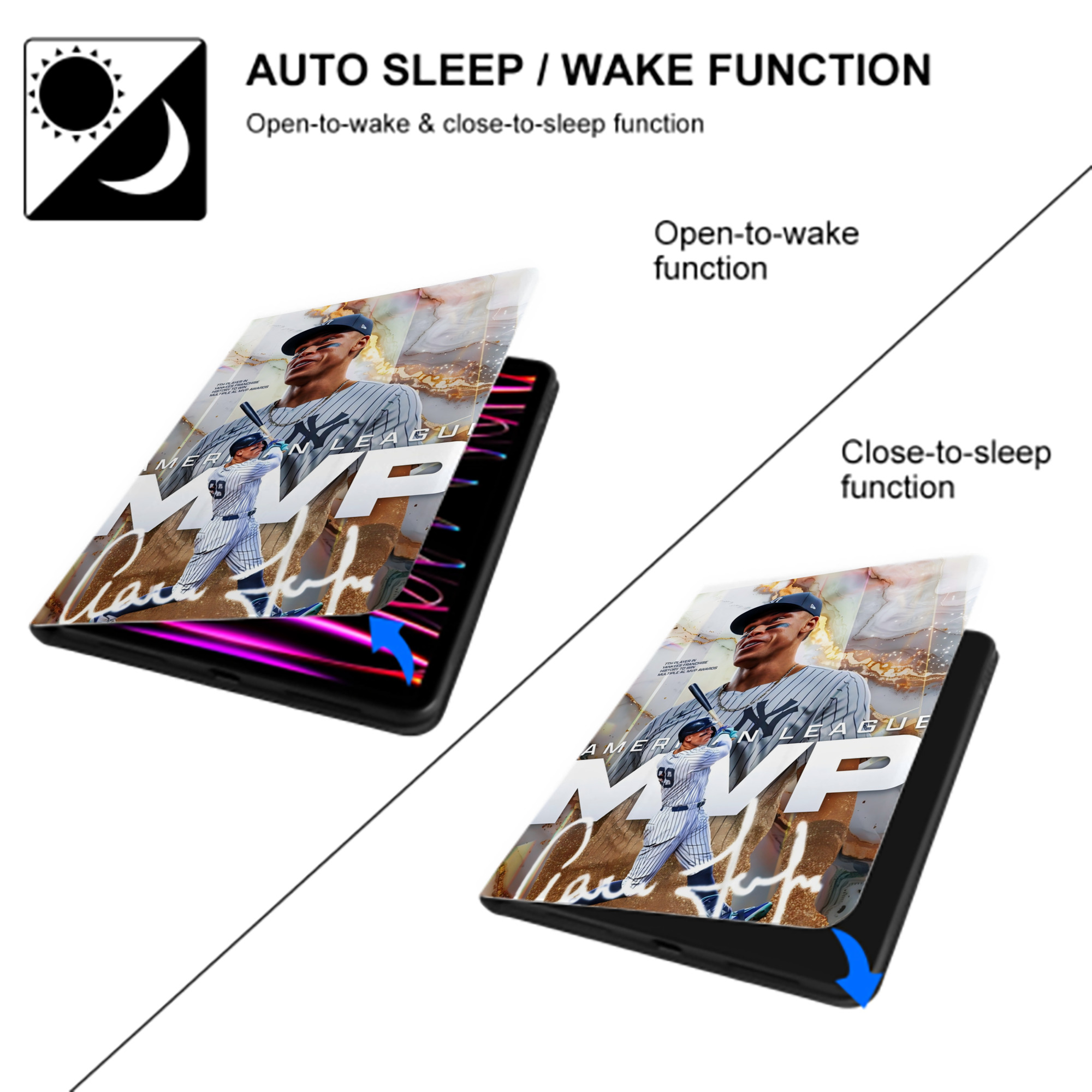 Aaron Judge MVP Premium Tri-Fold PU Leather & Silicone IPad Case With Pencil Slot – Fits 9.5,10.5,10.9 – Adjustable Stand, Slim, Protective