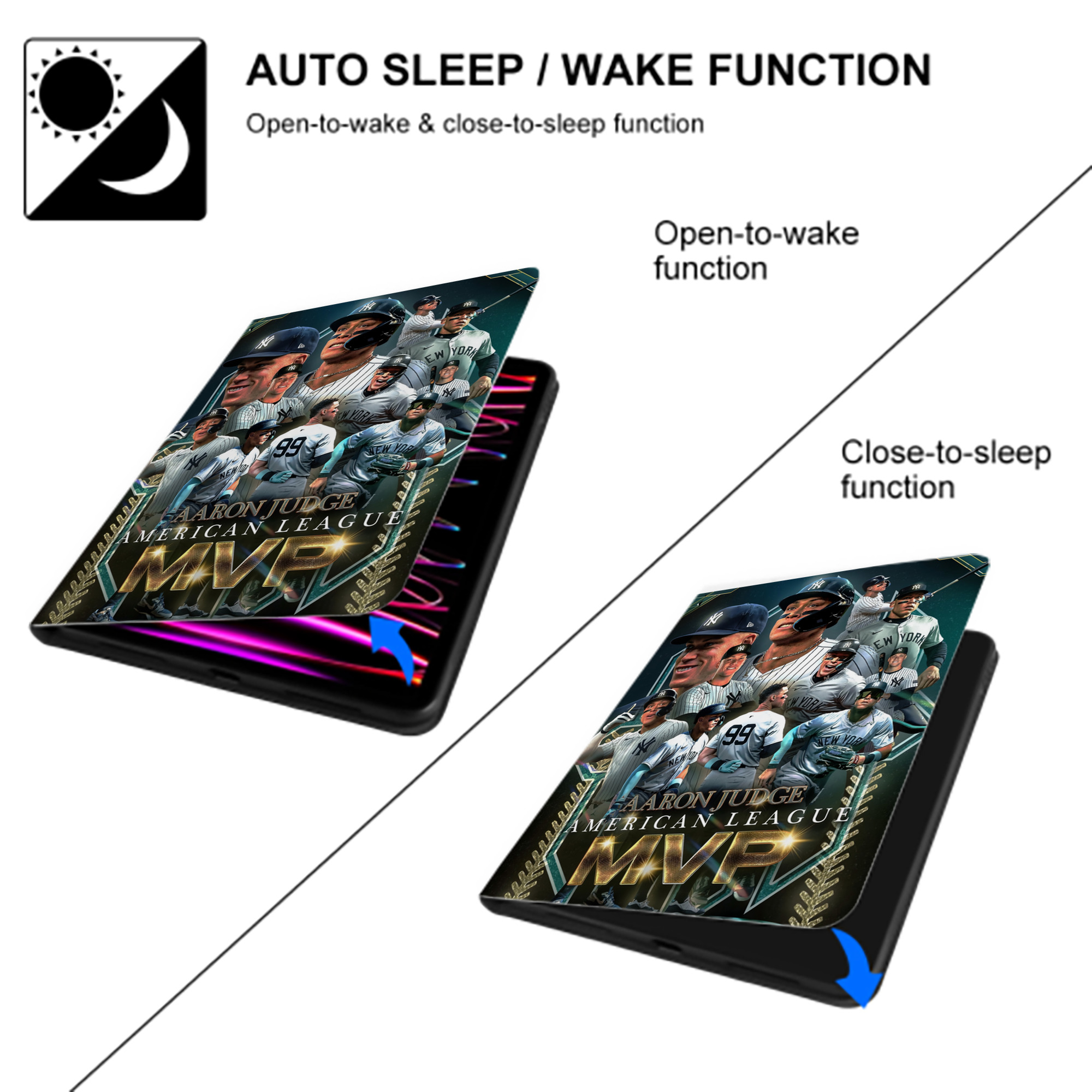 Aaron Judge MVP Premium Tri-Fold PU Leather & Silicone IPad Case With Pencil Slot – Fits 9.5,10.5,10.9 – Adjustable Stand, Slim, Protective